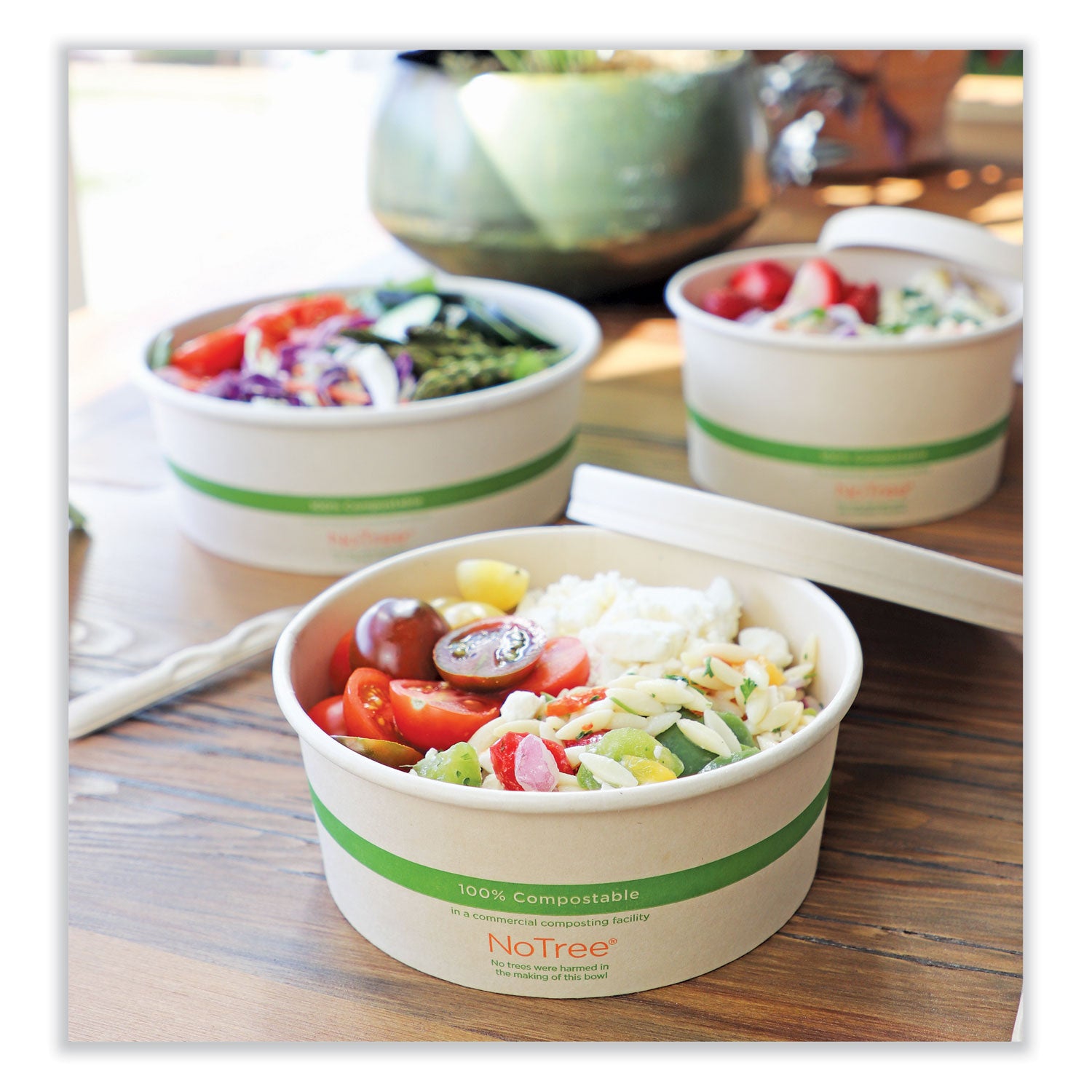 No Tree Wide Paper Bowls, 32 oz, 5.9" Diameter x 3.1" h, Natural, Sugarcane, 300/Carton