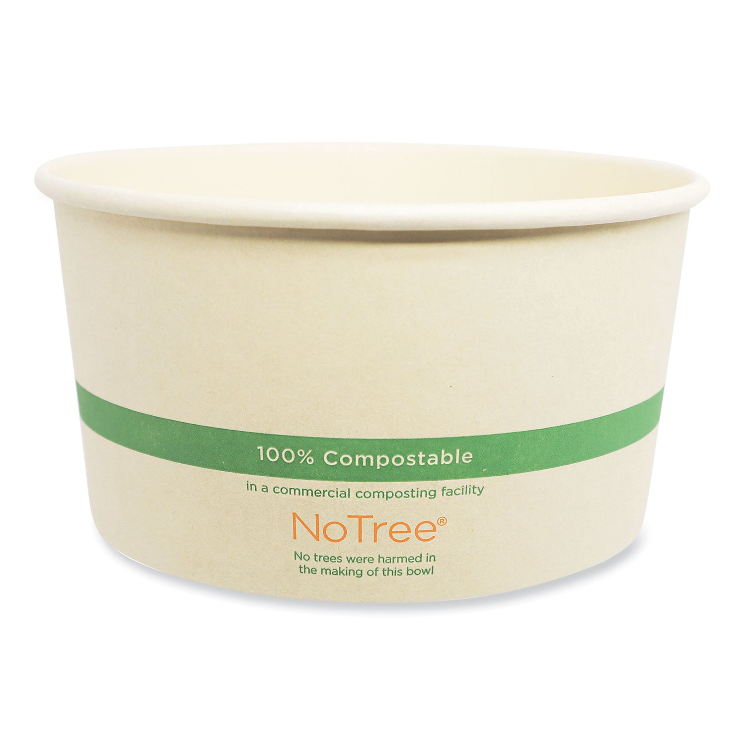 No Tree Wide Paper Bowls, 32 oz, 5.9" Diameter x 3.1" h, Natural, Sugarcane, 300/Carton