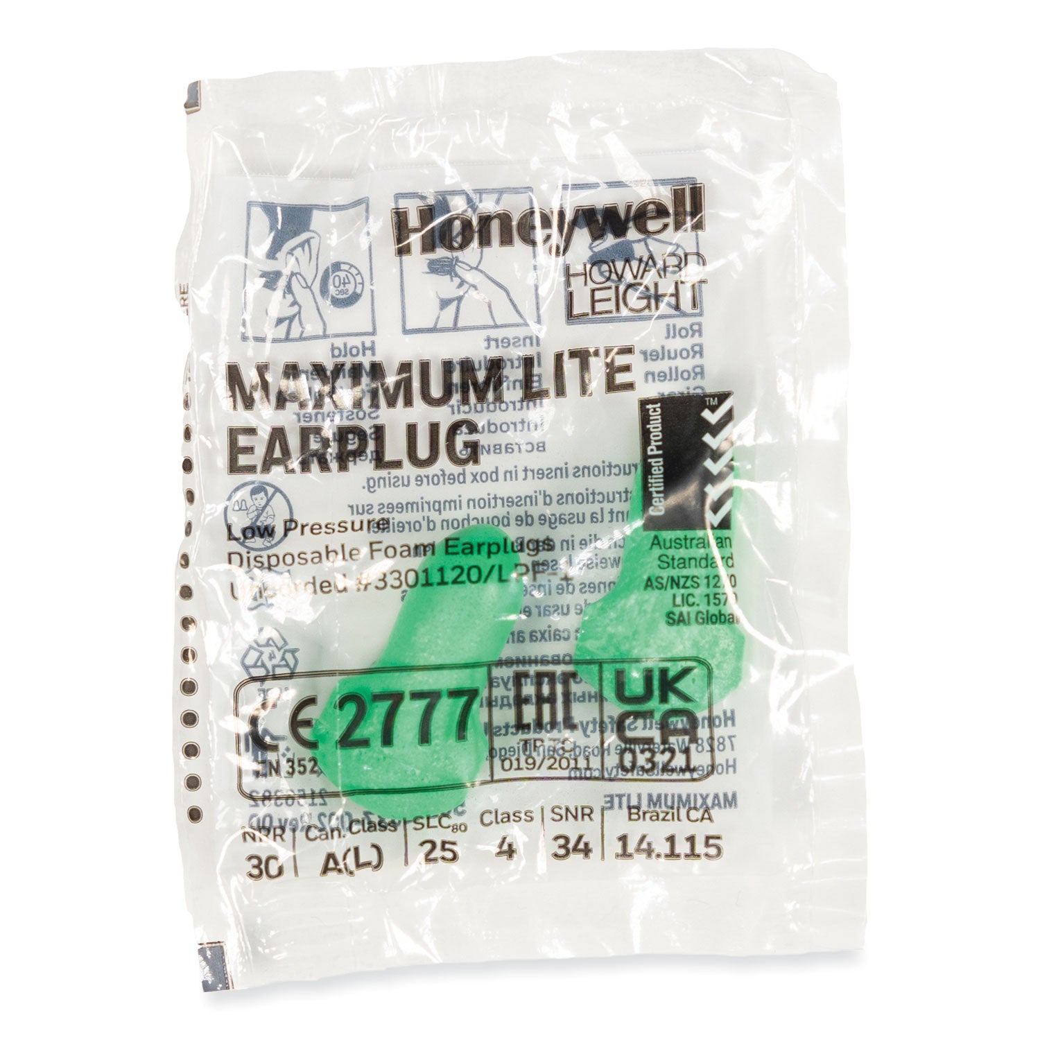 MAXIMUM Lite Single-Use Earplugs, Leight Source 500 Refill, Cordless, 30NRR, Green, 500 Pairs