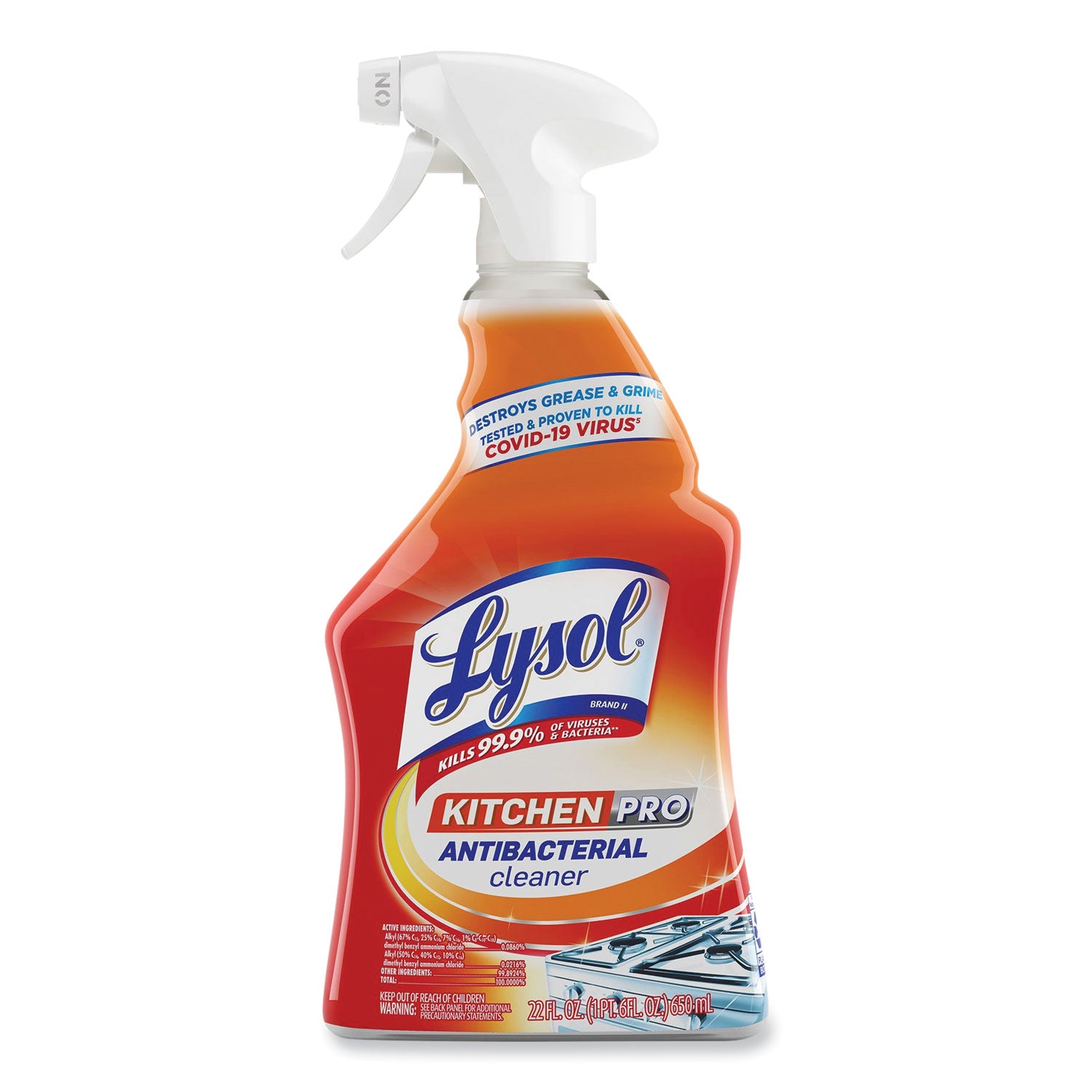 Lysol Kitchen Pro Antibacterial Cleaner - For Multi Surface - 22 fl oz (0.7 quart) - Fresh Citrus Scent - Recommended For: Stain Remover - Deodorize, Streak-free, Chemical-free, Disinfectant, Anti-bacterial, Residue-free - Clear - 1 Each