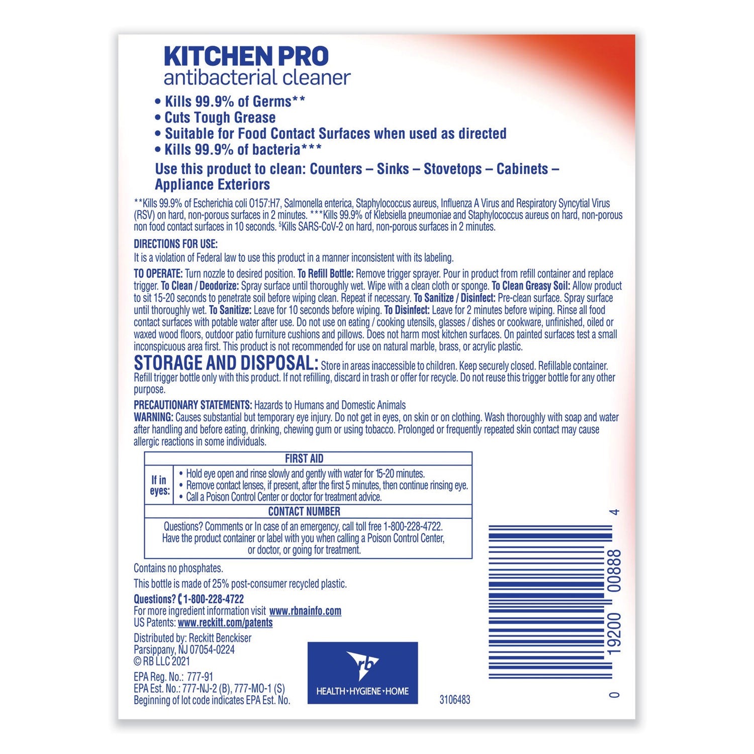 Lysol Kitchen Pro Antibacterial Cleaner - For Multi Surface - 22 fl oz (0.7 quart) - Fresh Citrus Scent - Recommended For: Stain Remover - Deodorize, Streak-free, Chemical-free, Disinfectant, Anti-bacterial, Residue-free - Clear - 1 Each