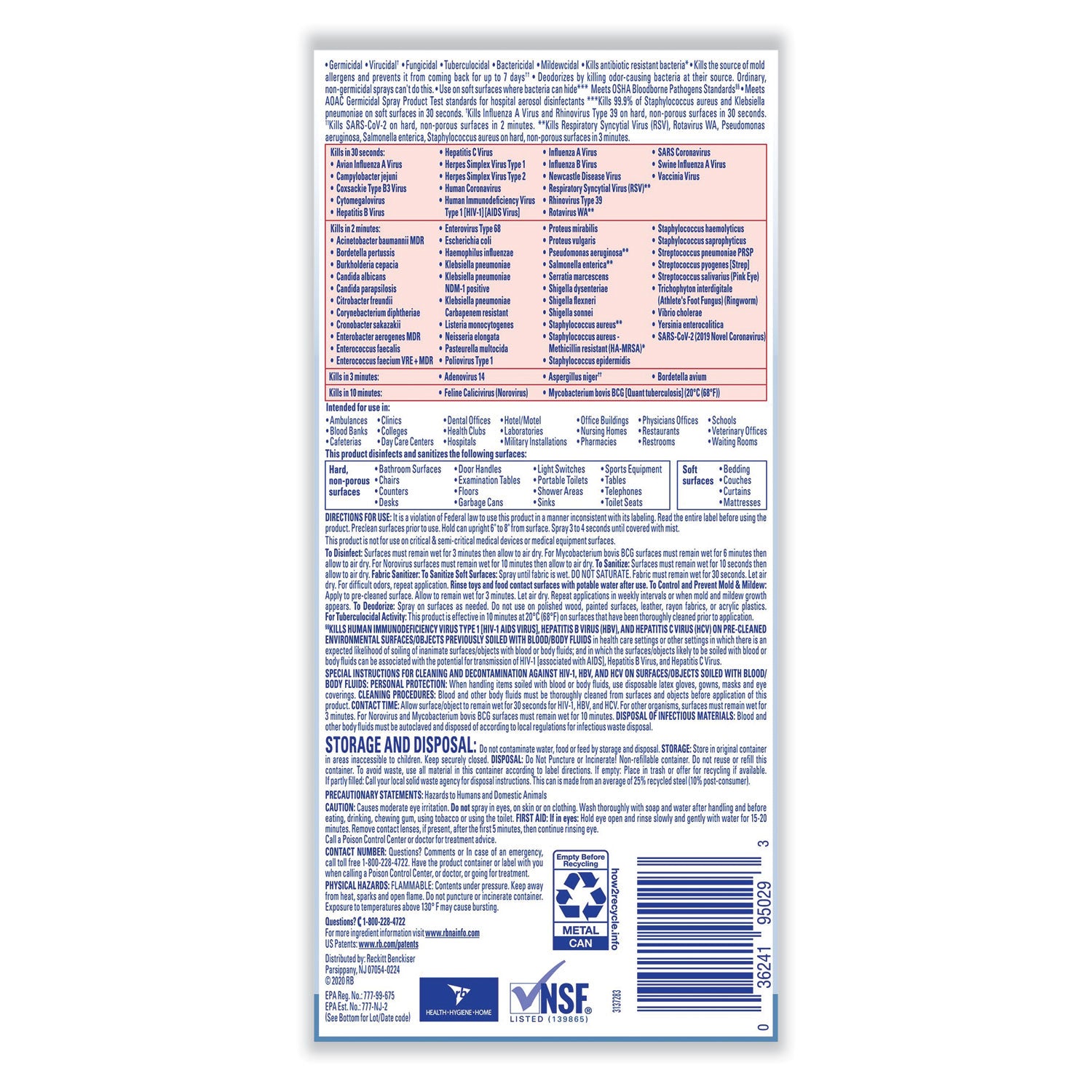 Lysol I.C. Disinfectant Spray, Aerosol, Clear, 19 fl oz, 12/Carton