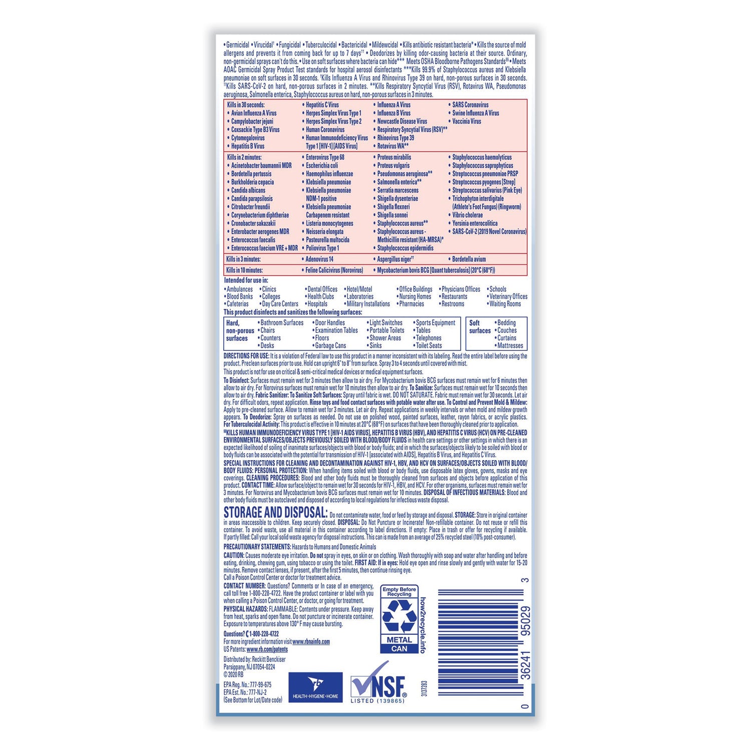 Disinfectant Spray, 19 Oz Aerosol Spray
