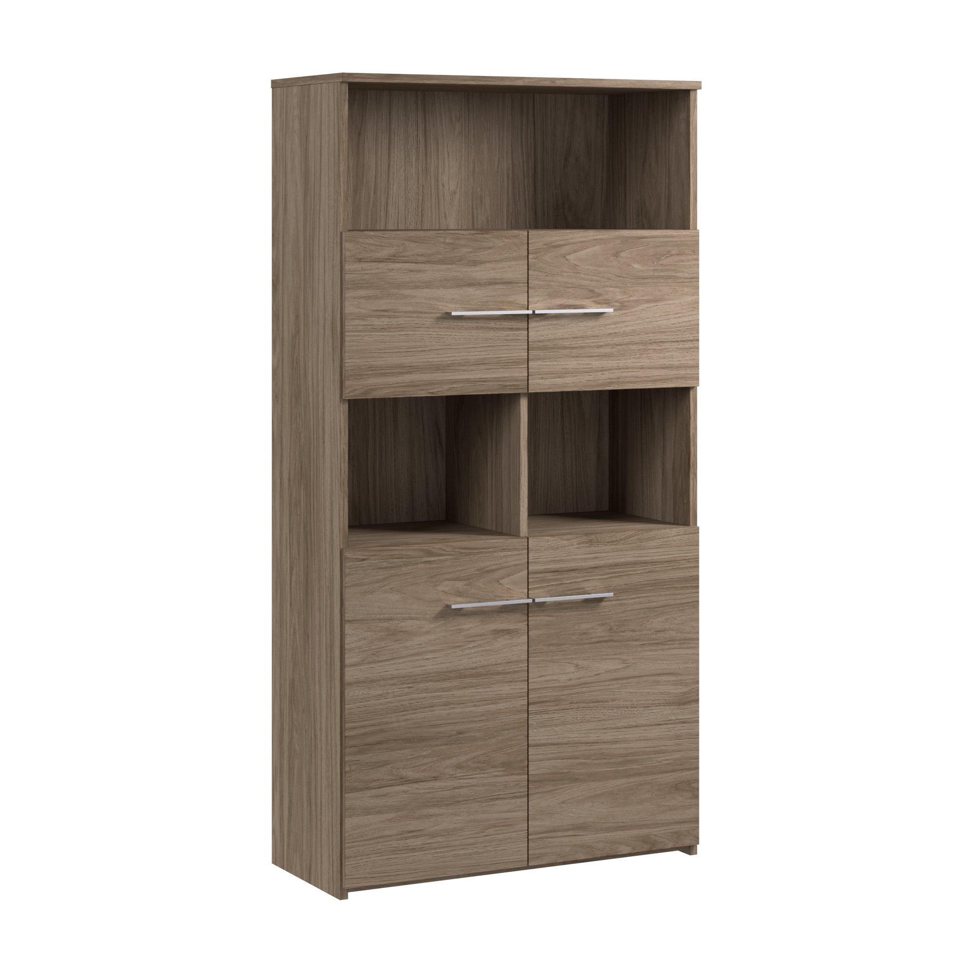Bush Business Furniture Office 500 5 Shelf Bookcase with Doors in Modern Hickory - 35.67" Width x 15.35" Depth x 70.08" Height