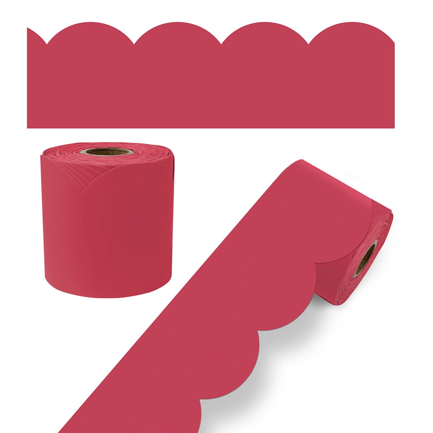 Rolled Scalloped Bulletin Board Border, Berry Red, 65 Feet