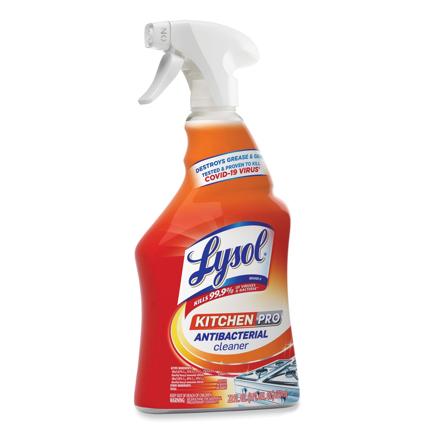 Lysol Kitchen Pro Antibacterial Cleaner - For Multi Surface - 22 fl oz (0.7 quart) - Fresh Citrus Scent - Recommended For: Stain Remover - Deodorize, Streak-free, Chemical-free, Disinfectant, Anti-bacterial, Residue-free - Clear - 1 Each