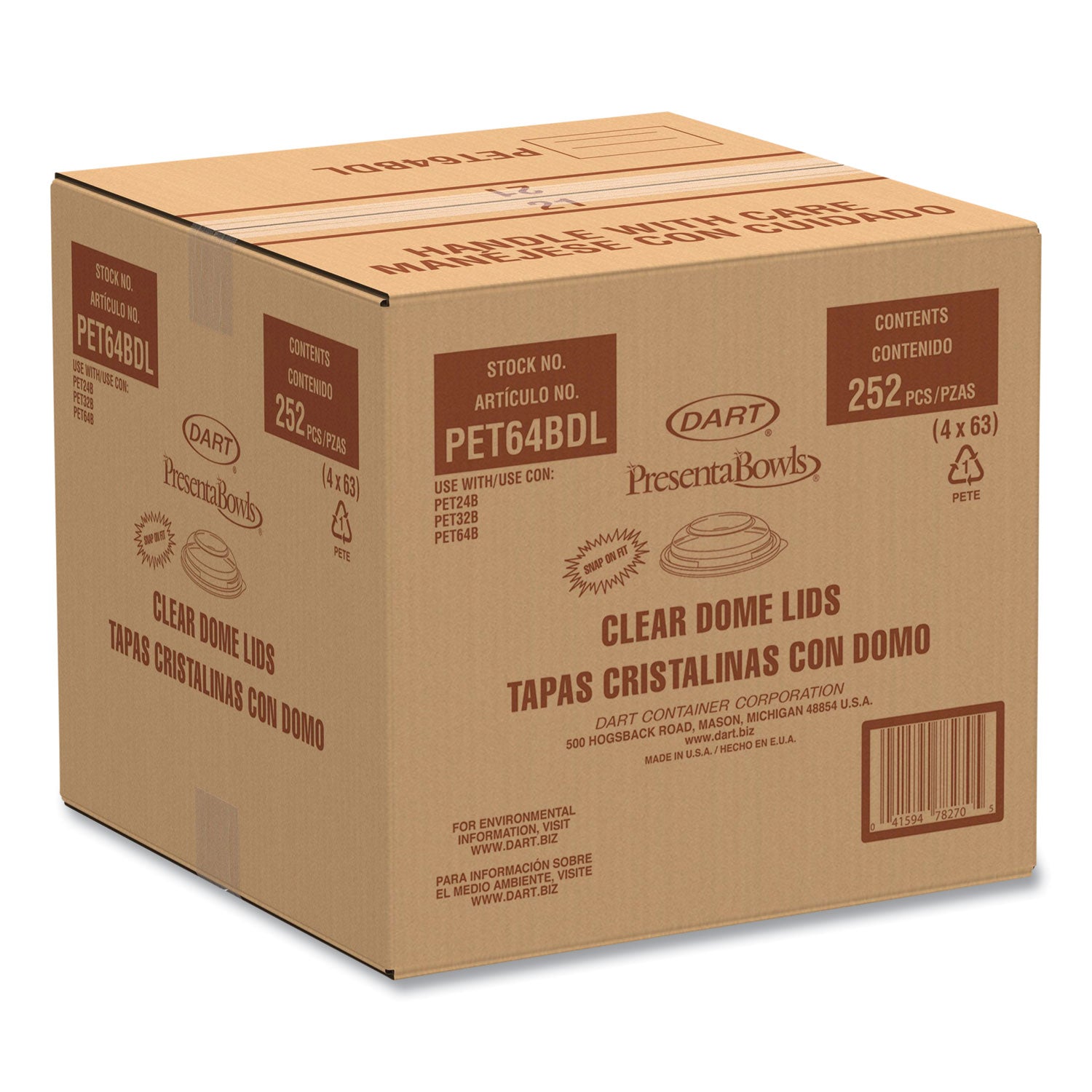 PresentaBowls Lids, Clear, Fits 24 oz to 64 oz Bowls, 7.3" Diameter x 1.1" h, Plastic, 252/Carton