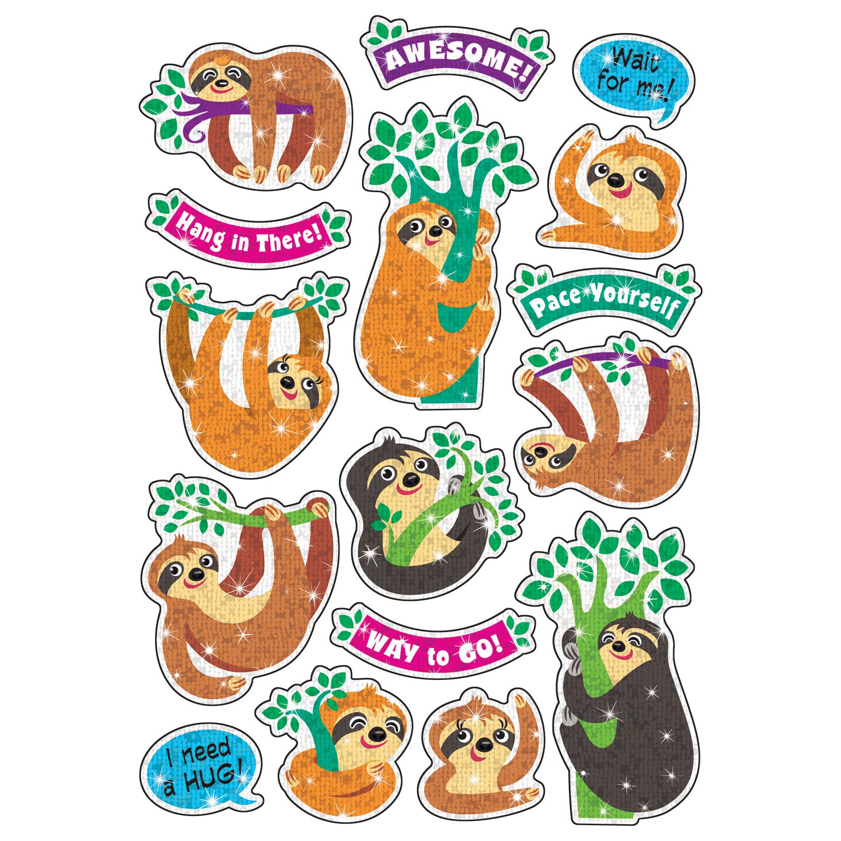 Thoughtful Sloths Sparkle Stickers®, 32 Count