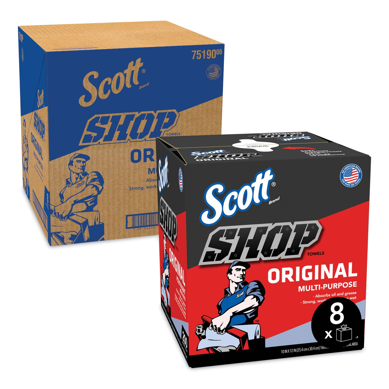 Scott Original Shop Towels, Blue, 12" x 9", 200 Towels per Box, 8 Boxes per Carton