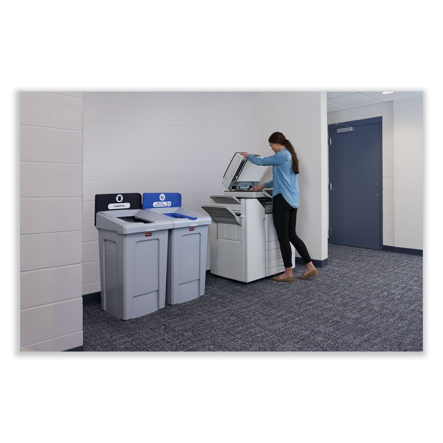 Slim Jim Recycling Station 1-Stream, Mixed Recycling Station, 33 gal, Resin, Gray