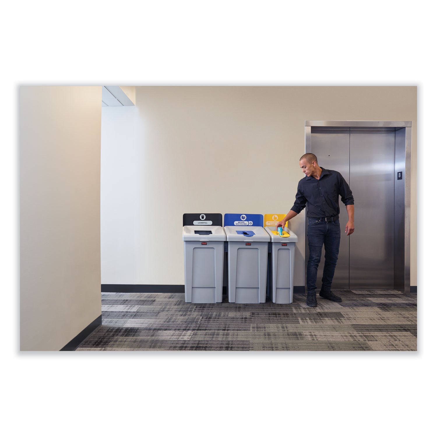 Slim Jim Recycling Station 1-Stream, Mixed Recycling Station, 33 gal, Resin, Gray