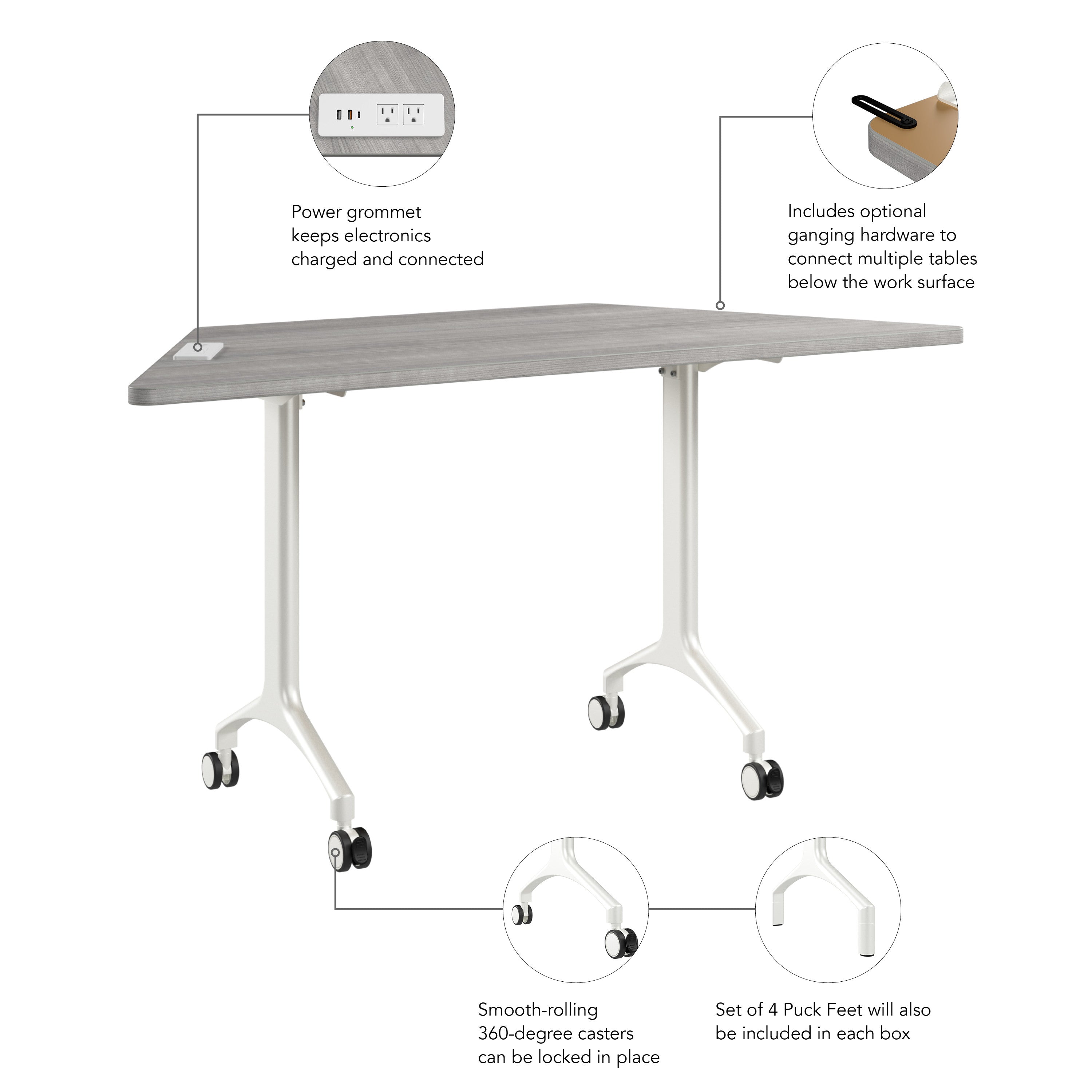 Bush Business Furniture Synergy 60-inch Trapezoid Modular Office Conference Table in Platinum Gray - 57.81" Width x 25.44" Depth x 29.62" Height