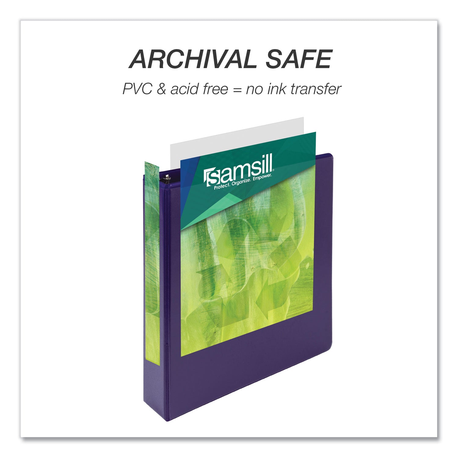 Samsill Earth's Choice Plant-based View Binders, 1 1/2" Capacity, Letter Size, 3 Round Rings, Purple, Recycled, Bio-based, PVC-free, Non-stick, Clear Overlay, 2 Pack