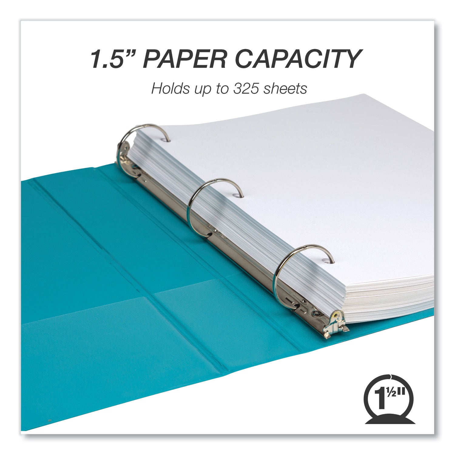 Samsill Earth's Choice Plant-based View Binders, 1 1/2" Capacity, 3 Round Rings, Letter Size, Turquoise, Bio-based, Recycled, PVC-free, Non-stick, Clear Overlay, 2 Pack