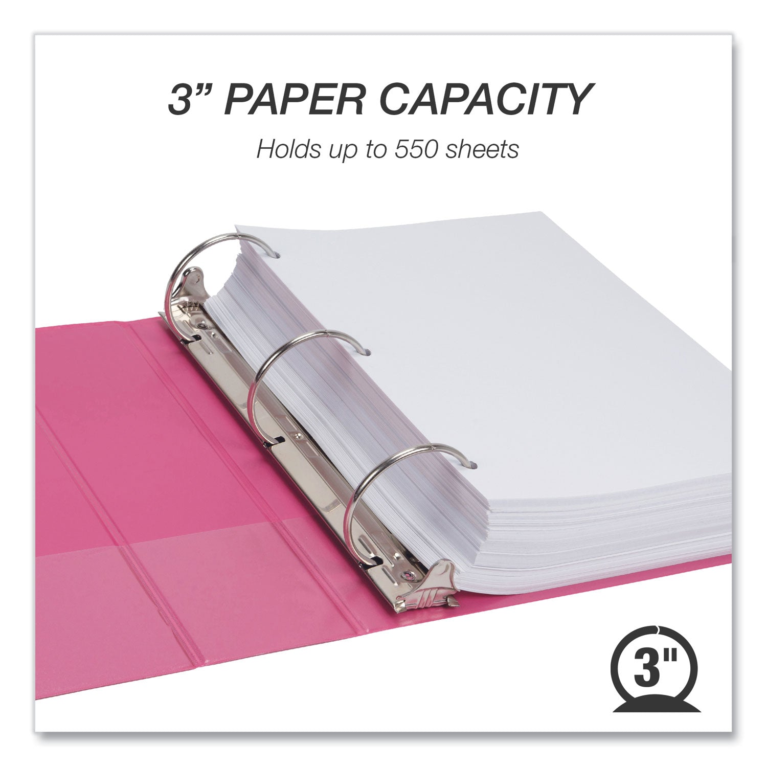Samsill Earth's Choice Plant-based View Binders, 3" Capacity, Letter Size, 3 Round Rings, 2 Pockets, Berry Pink, PVC-free, Non-glare, Durable, Recycled, 2 Pack