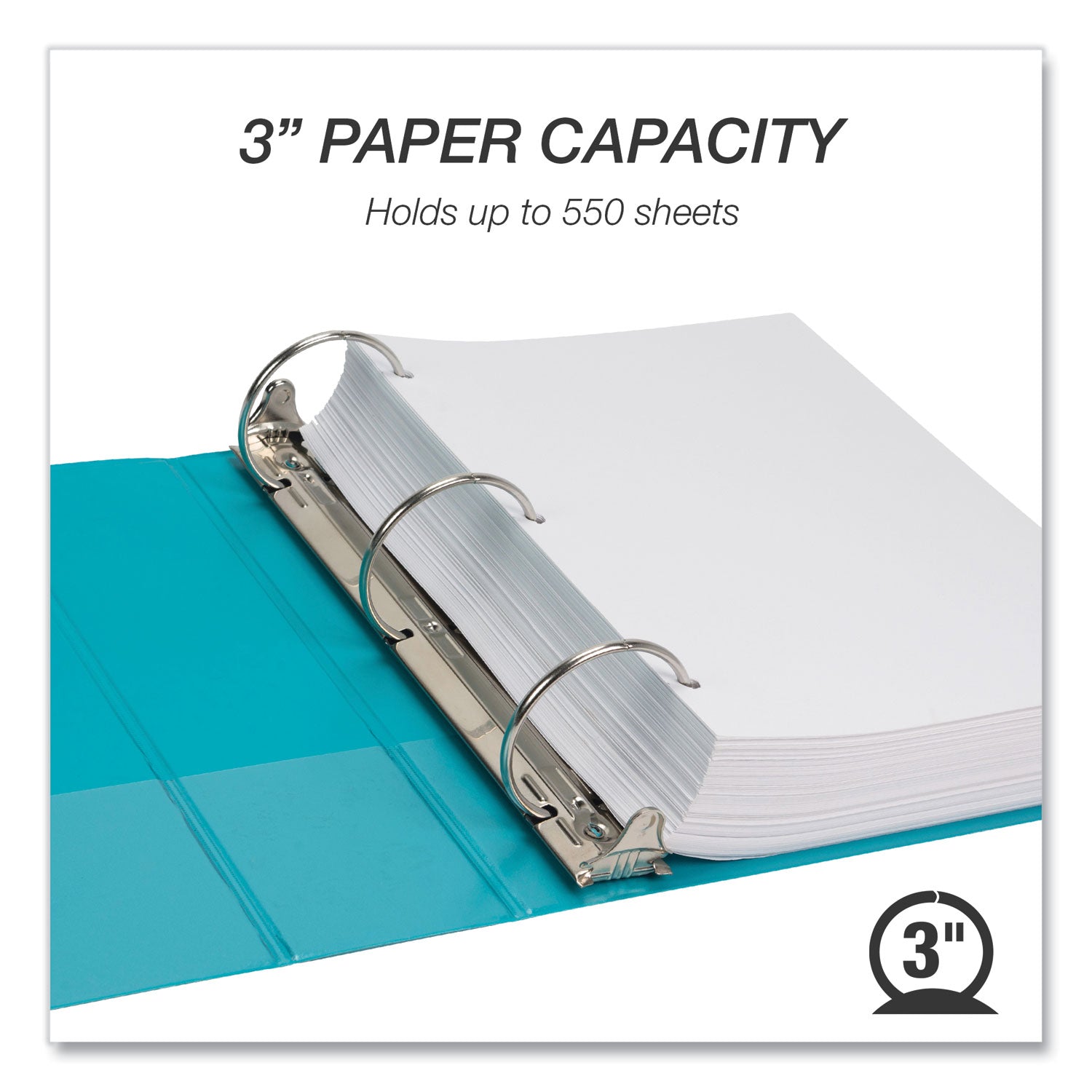 Samsill Earth's Choice Plant-based View Binders, 3" Capacity, Letter Size, 3 Round Rings, 2 Pockets, Turquoise, PVC-free, Non-glare, Durable, 2 Pack