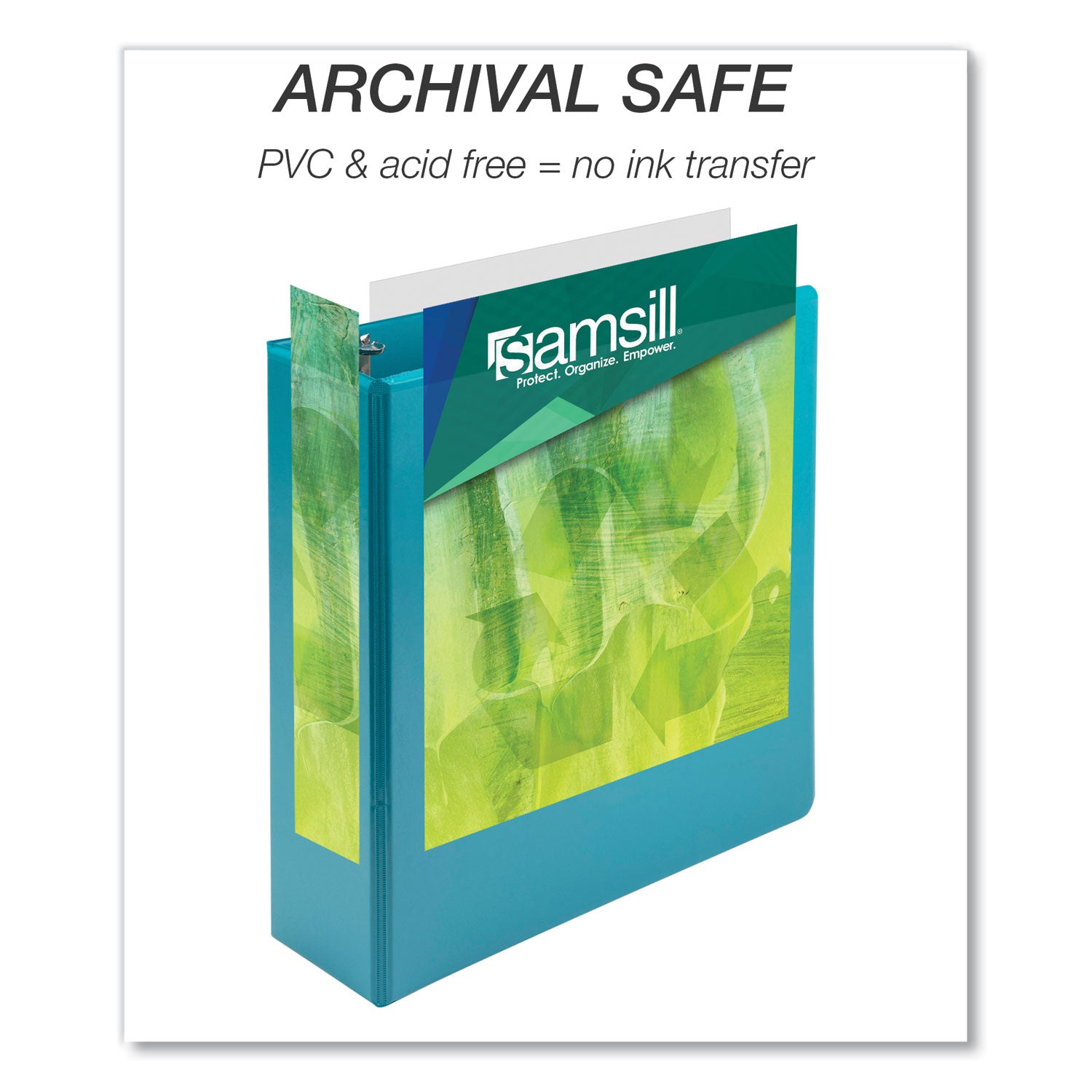 Samsill Earth's Choice Plant-based View Binders, 3" Capacity, Letter Size, 3 Round Rings, 2 Pockets, Turquoise, PVC-free, Non-glare, Durable, 2 Pack
