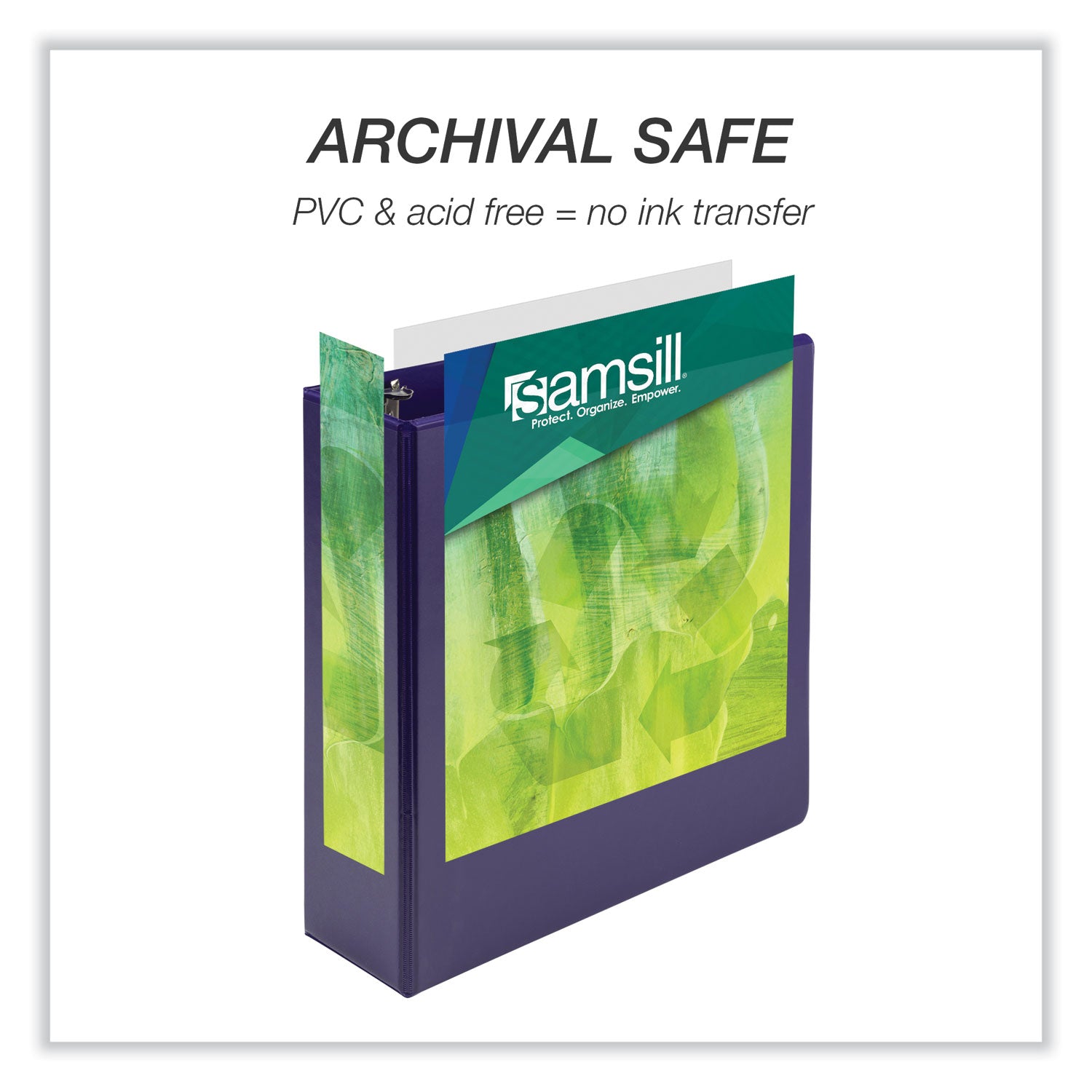 Samsill Earth's Choice Plant-based View Binders, 3" Capacity, Letter Size, 3 Round Rings, Purple, Durable, Clear Overlay, Non-glare, PVC-free, Non-stick, Recycled, 2 Pack