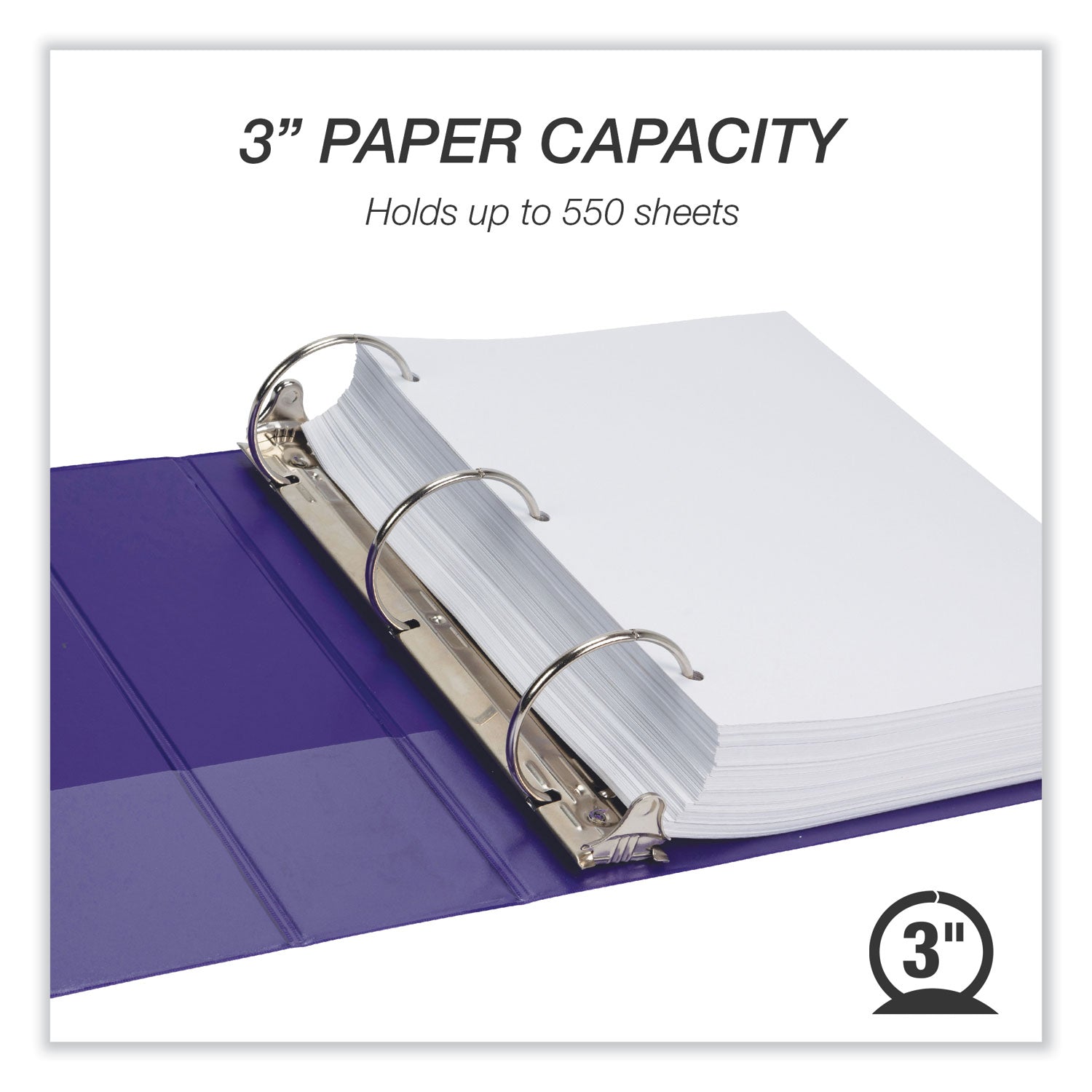 Samsill Earth's Choice Plant-based View Binders, 3" Capacity, Letter Size, 3 Round Rings, Purple, Durable, Clear Overlay, Non-glare, PVC-free, Non-stick, Recycled, 2 Pack