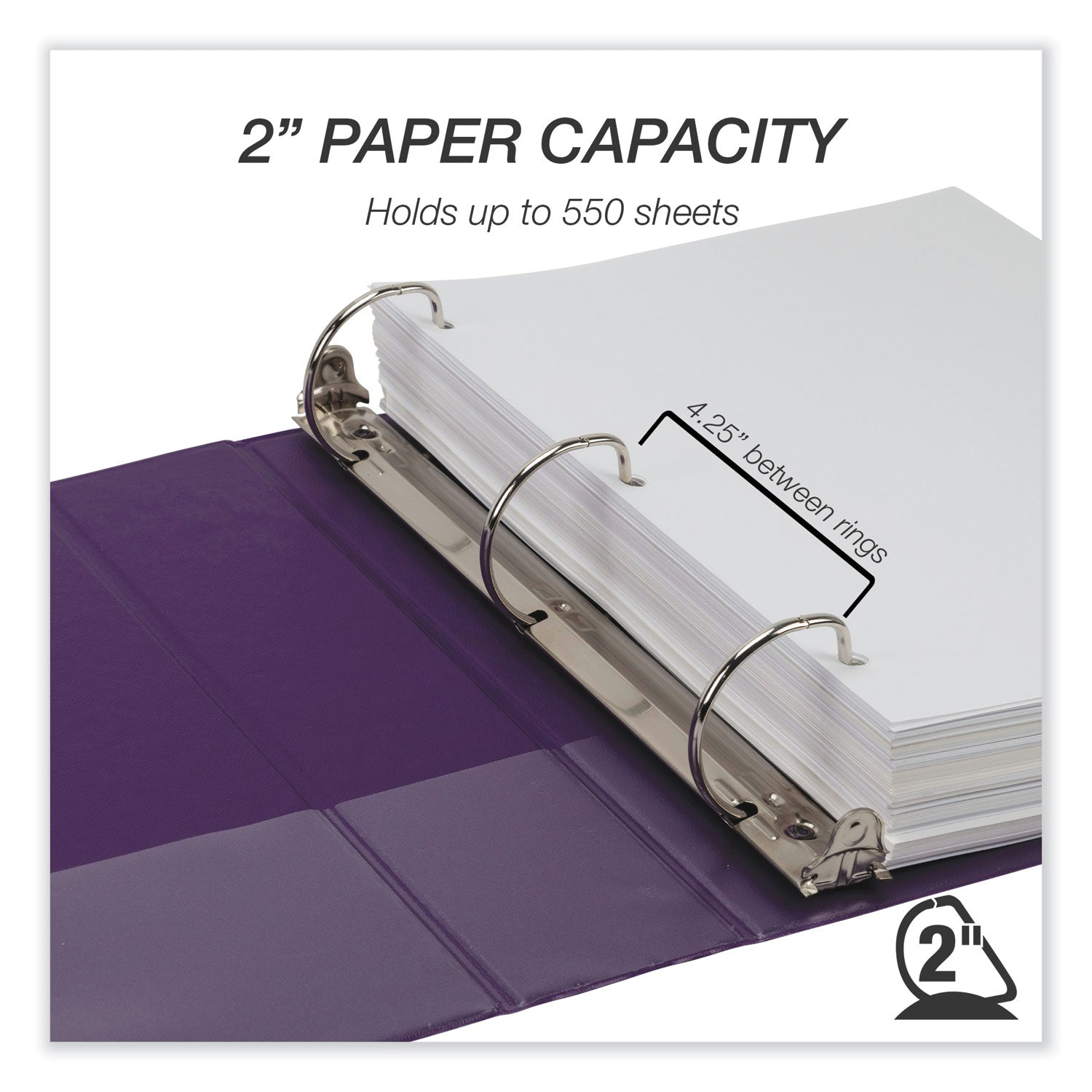 Samsill Durable View Binders, 2" D-Ring, Letter Size, 475 Sheet Capacity, Assorted Colors, 2 Internal Pockets, Polypropylene/Chipboard, 4 Pack