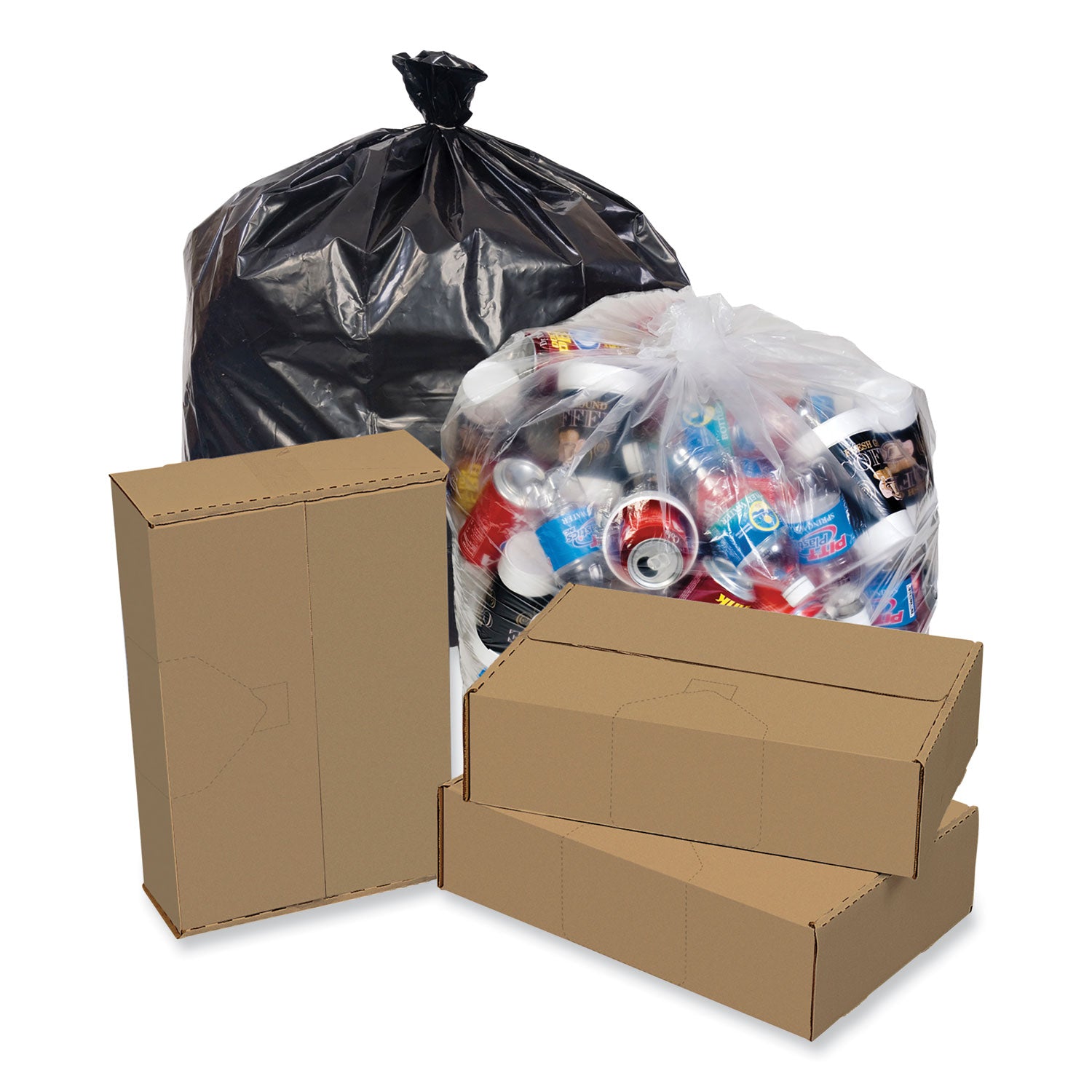 Eco Strong Can Liners, 60 gal, 1.35 mil, 38" x 58", Black, Perforated Roll, 100/Carton