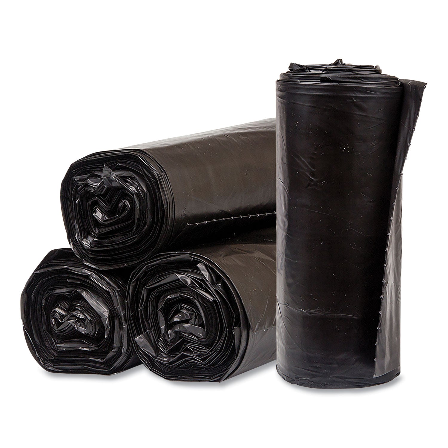 Eco Strong Can Liners, 60 gal, 1.35 mil, 38" x 58", Black, Perforated Roll, 100/Carton