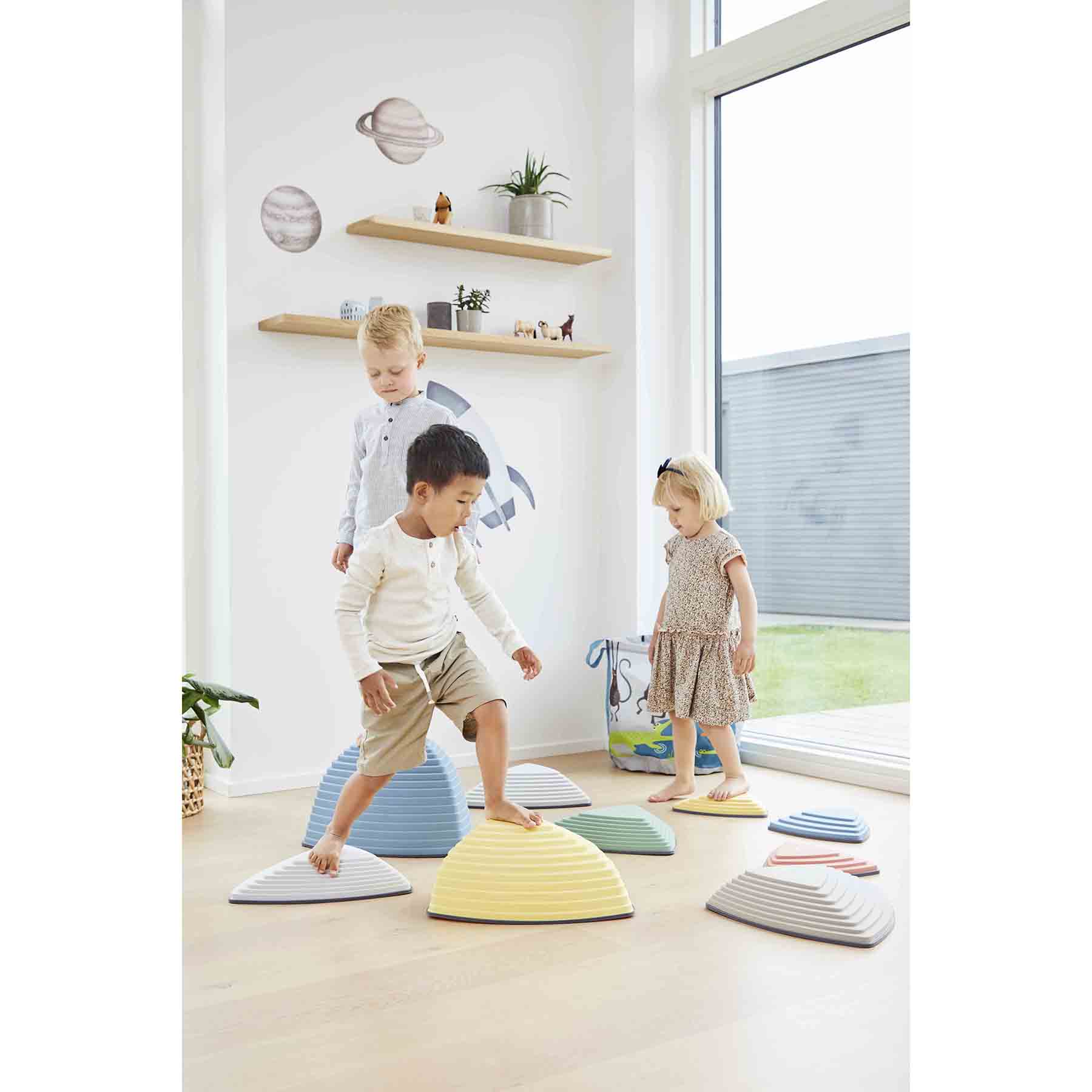 River Stones & Hilltops Combo Set - The Original Non-Slip Stepping Stones for Kids - Balance, Coordination, Motor Skills - Nordic Colors - Set of 9
