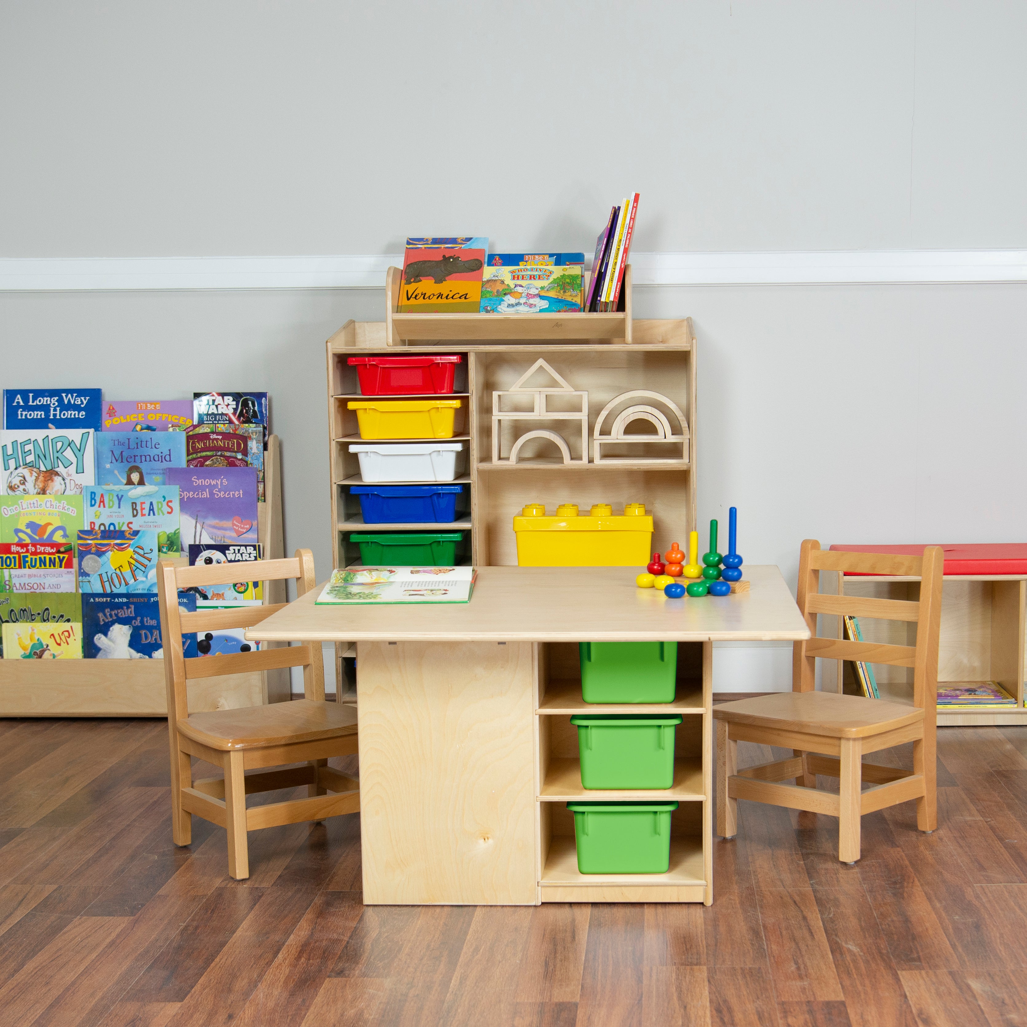 Cubby Table with (12) Lime Green Trays