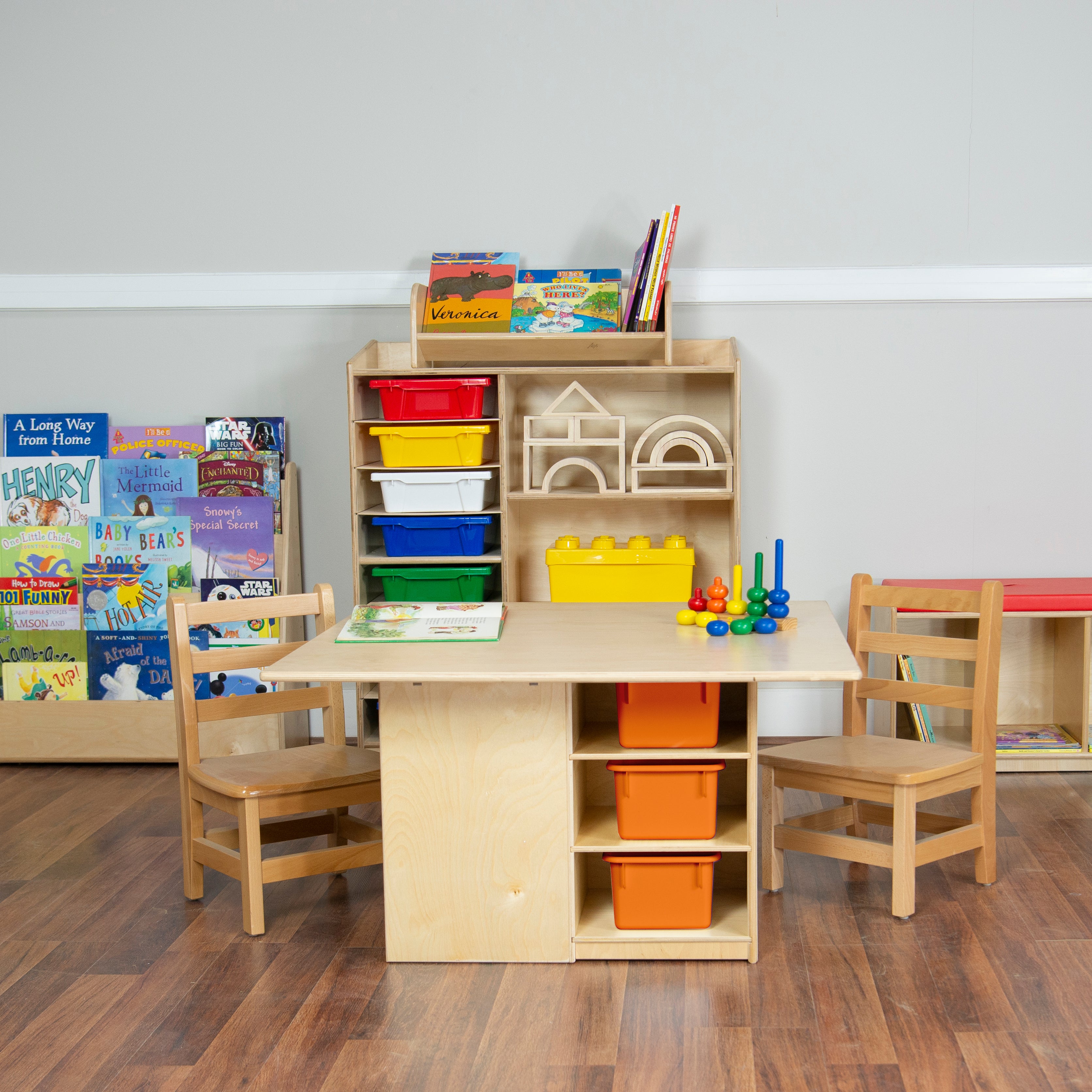 Cubby Table with (12) Orange Trays