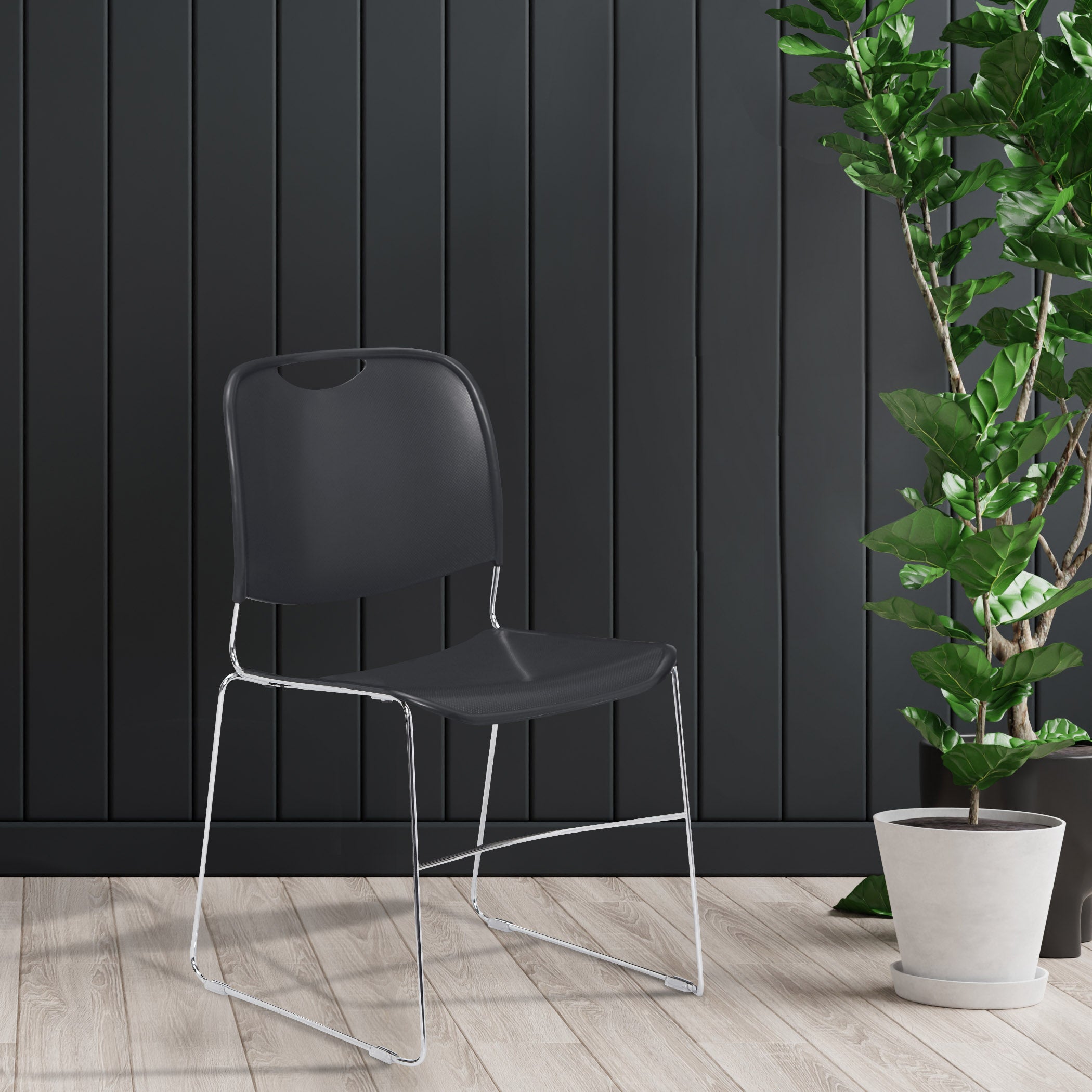 NPS® 8500 Series Ultra-Compact Plastic Stack Chair, Surface Color: Gunmetal , Frame Color: Chrome