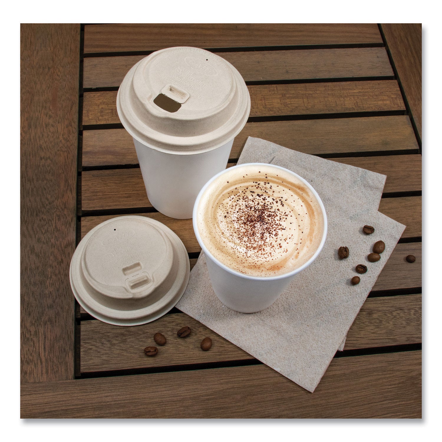 Molded Fiber Lids for Paper Cups, ProPlanet Seal, Fits 10 oz to 24 oz Hot Cups, Tan, 1,000/Carton
