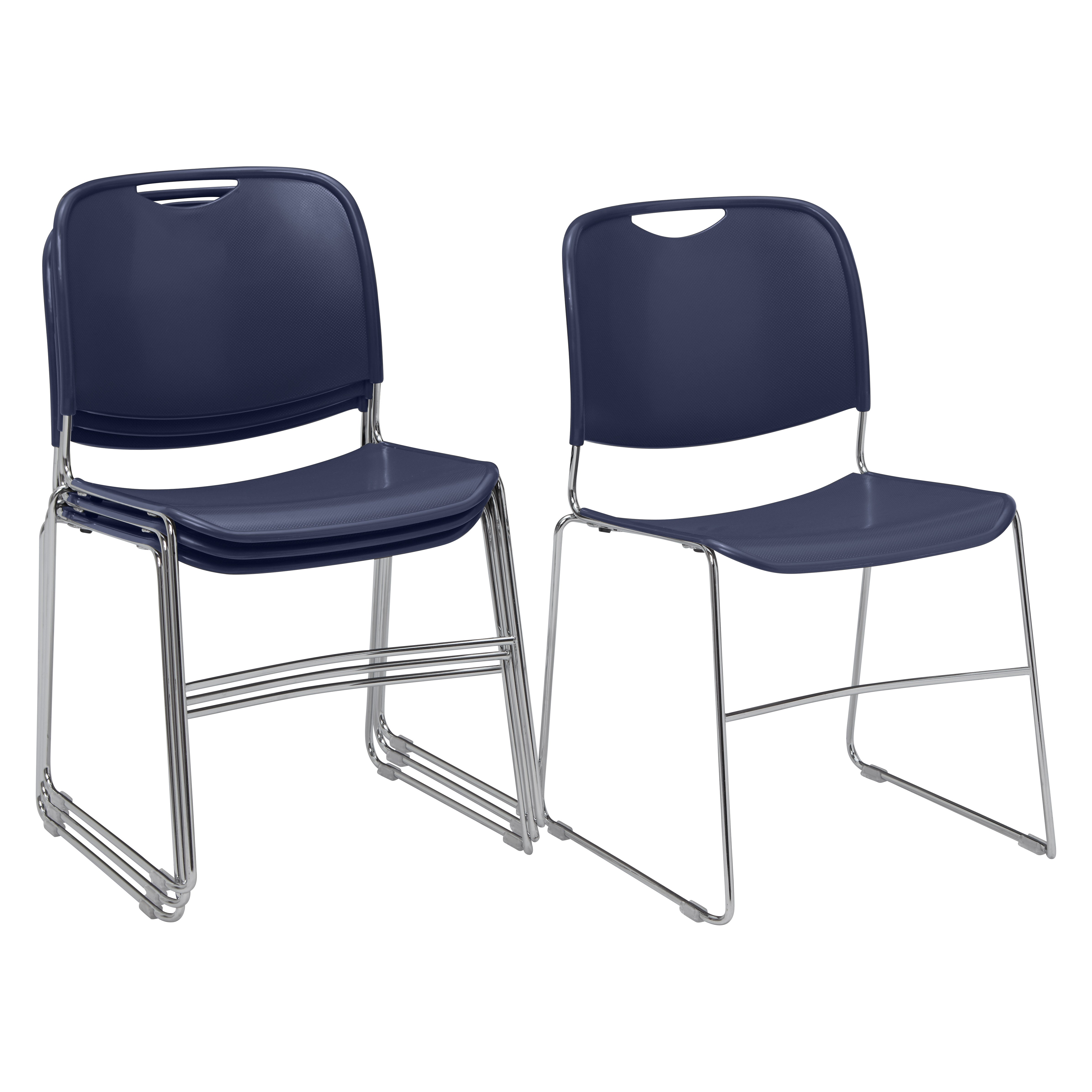 NPS® 8500 Series Ultra-Compact Plastic Stack Chair, Surface Color: Navy Blue, Frame Color: Chrome