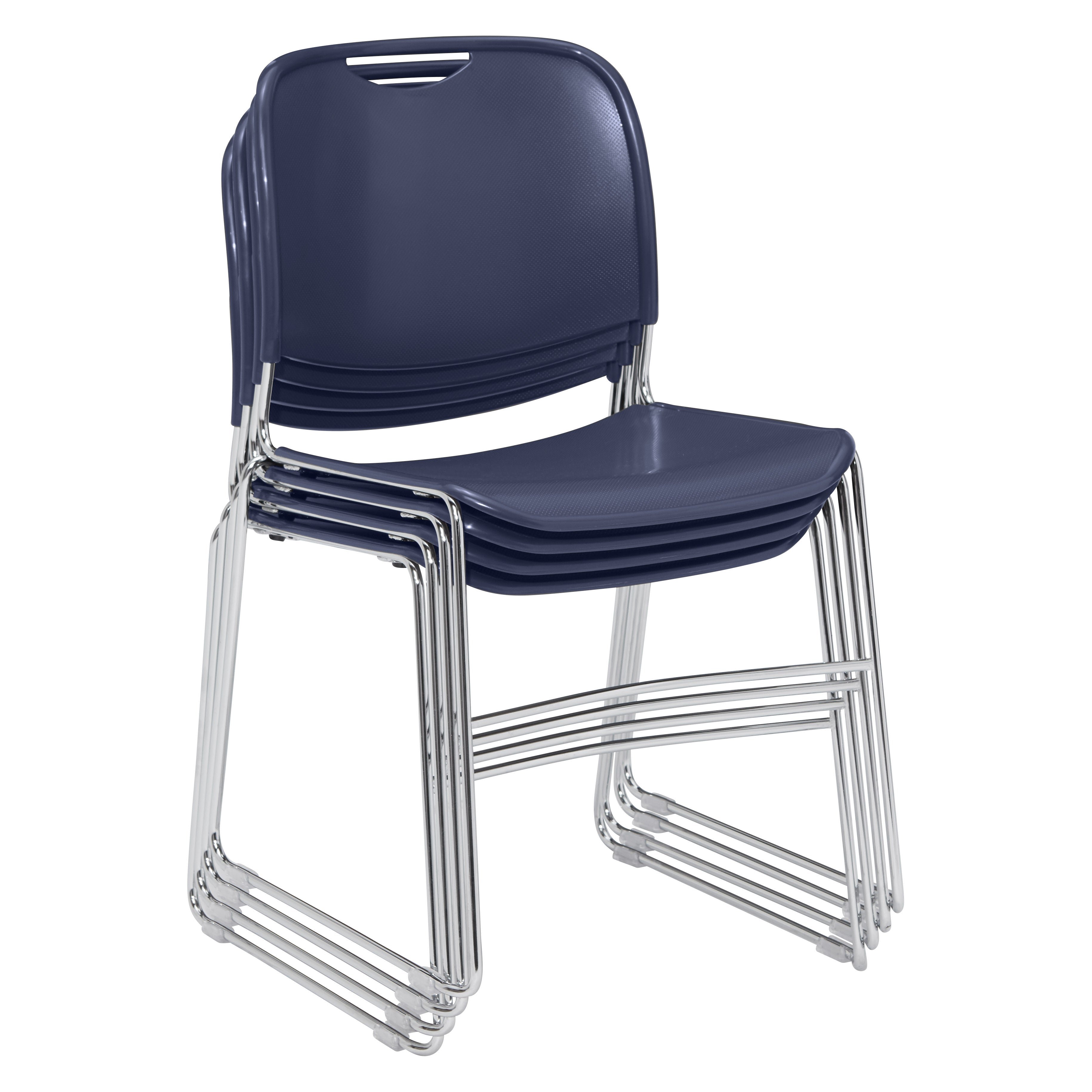 NPS® 8500 Series Ultra-Compact Plastic Stack Chair, Surface Color: Navy Blue, Frame Color: Chrome
