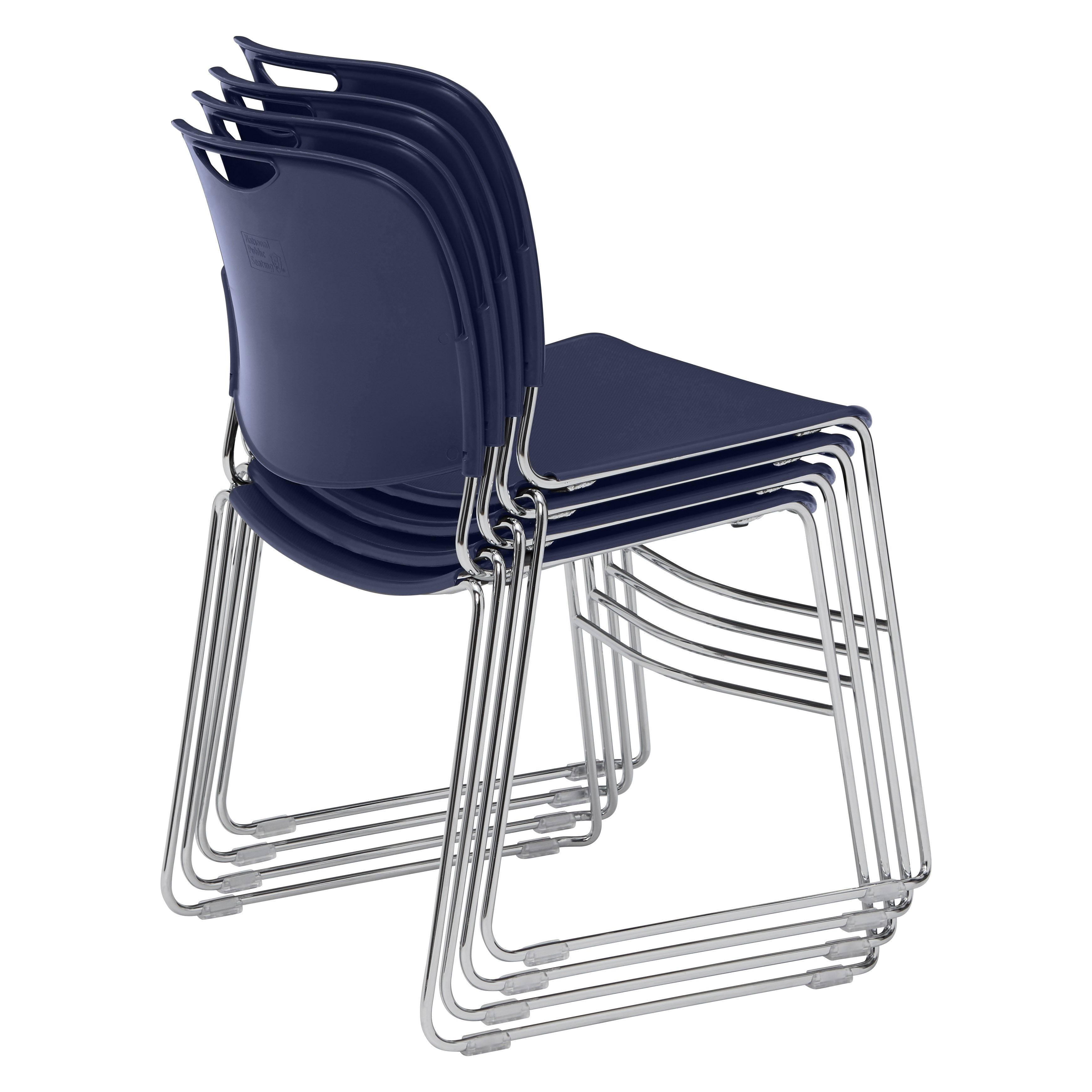 NPS® 8500 Series Ultra-Compact Plastic Stack Chair, Surface Color: Navy Blue, Frame Color: Chrome