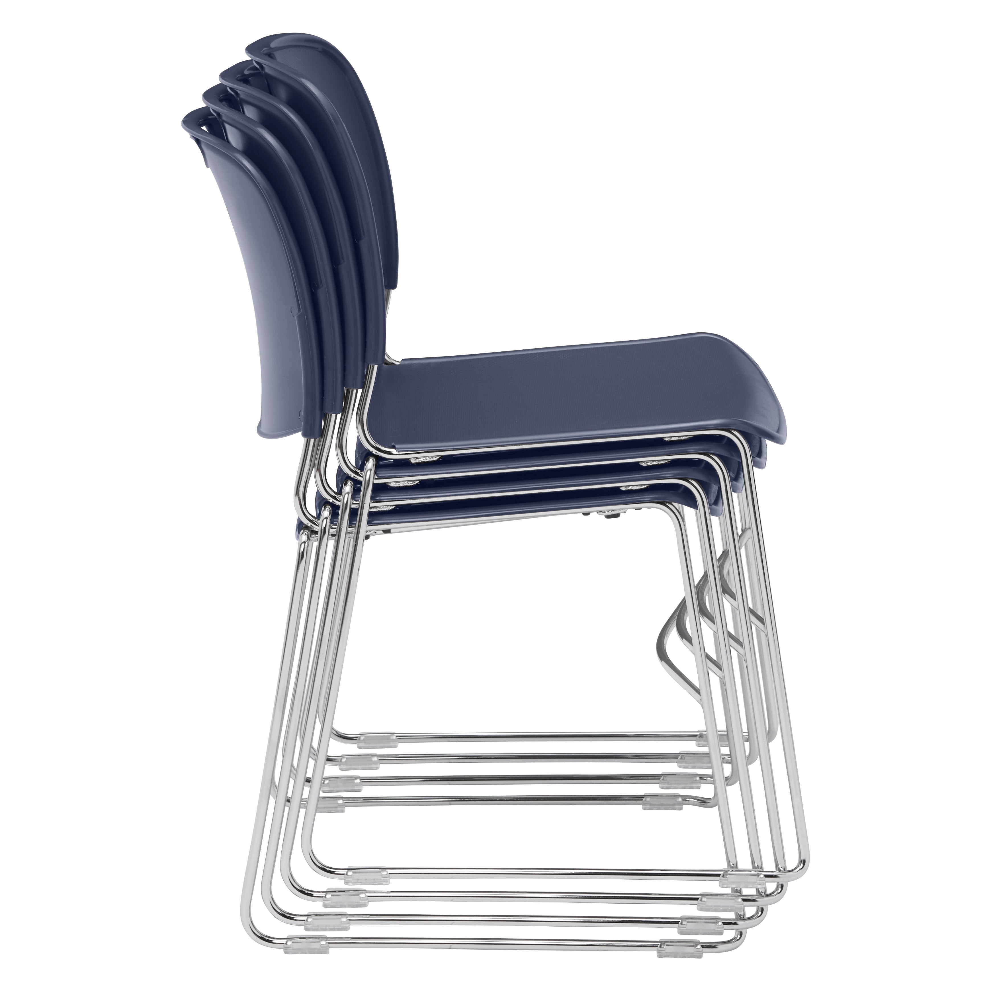 NPS® 8500 Series Ultra-Compact Plastic Stack Chair, Surface Color: Navy Blue, Frame Color: Chrome