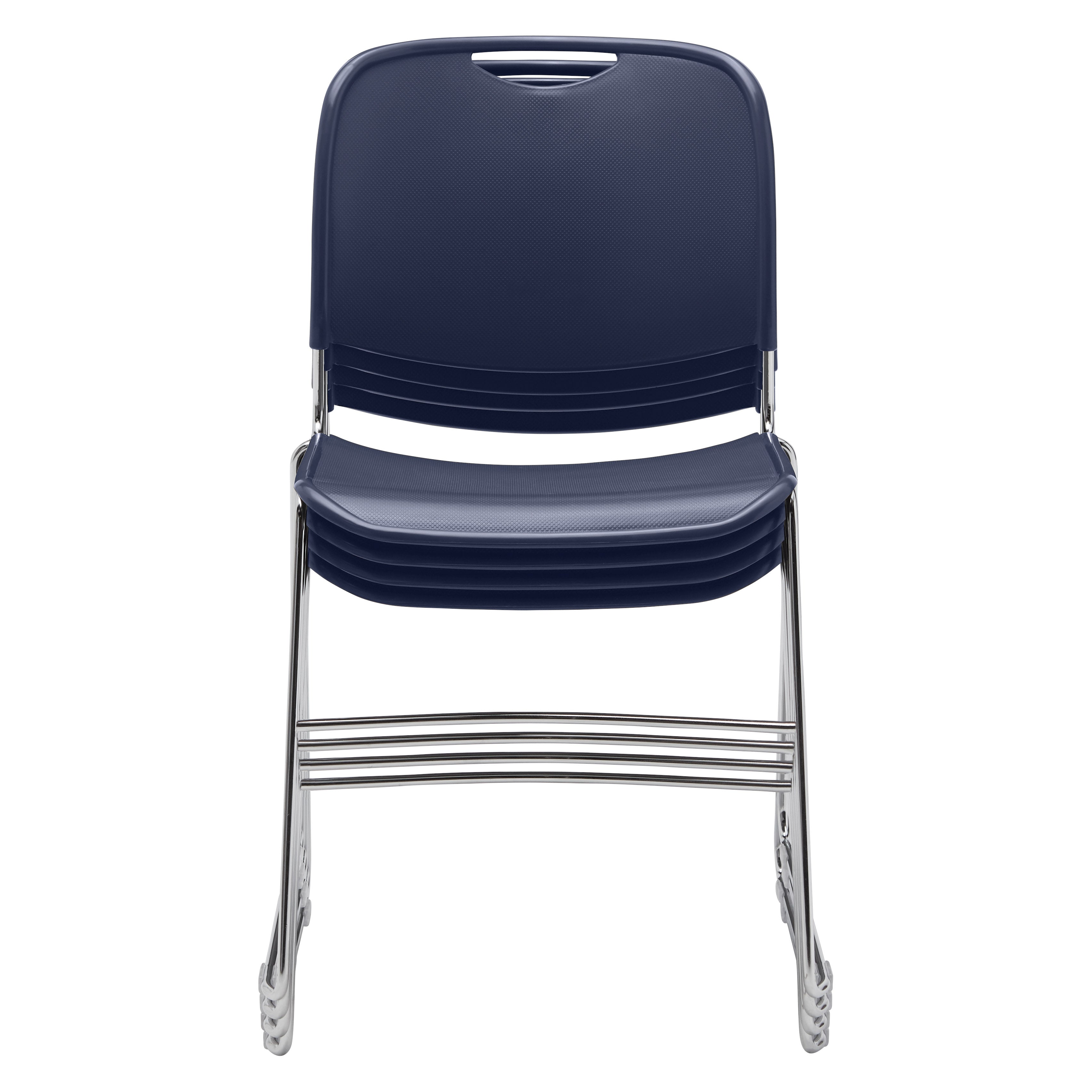 NPS® 8500 Series Ultra-Compact Plastic Stack Chair, Surface Color: Navy Blue, Frame Color: Chrome