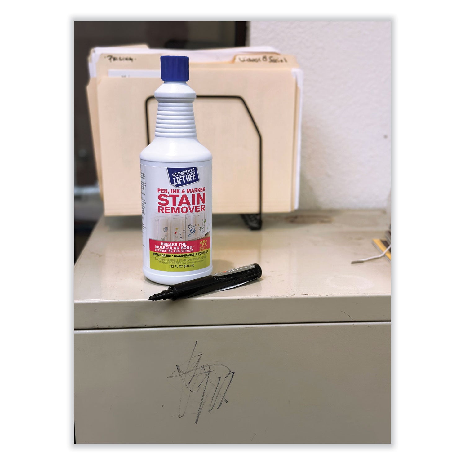Mötsenböcker's Lift Off Pen/Ink/Marker Stain Remover - 32 fl oz (1 quart) - Environmentally Friendly, Water Based, Color Safe - White - 1 Each