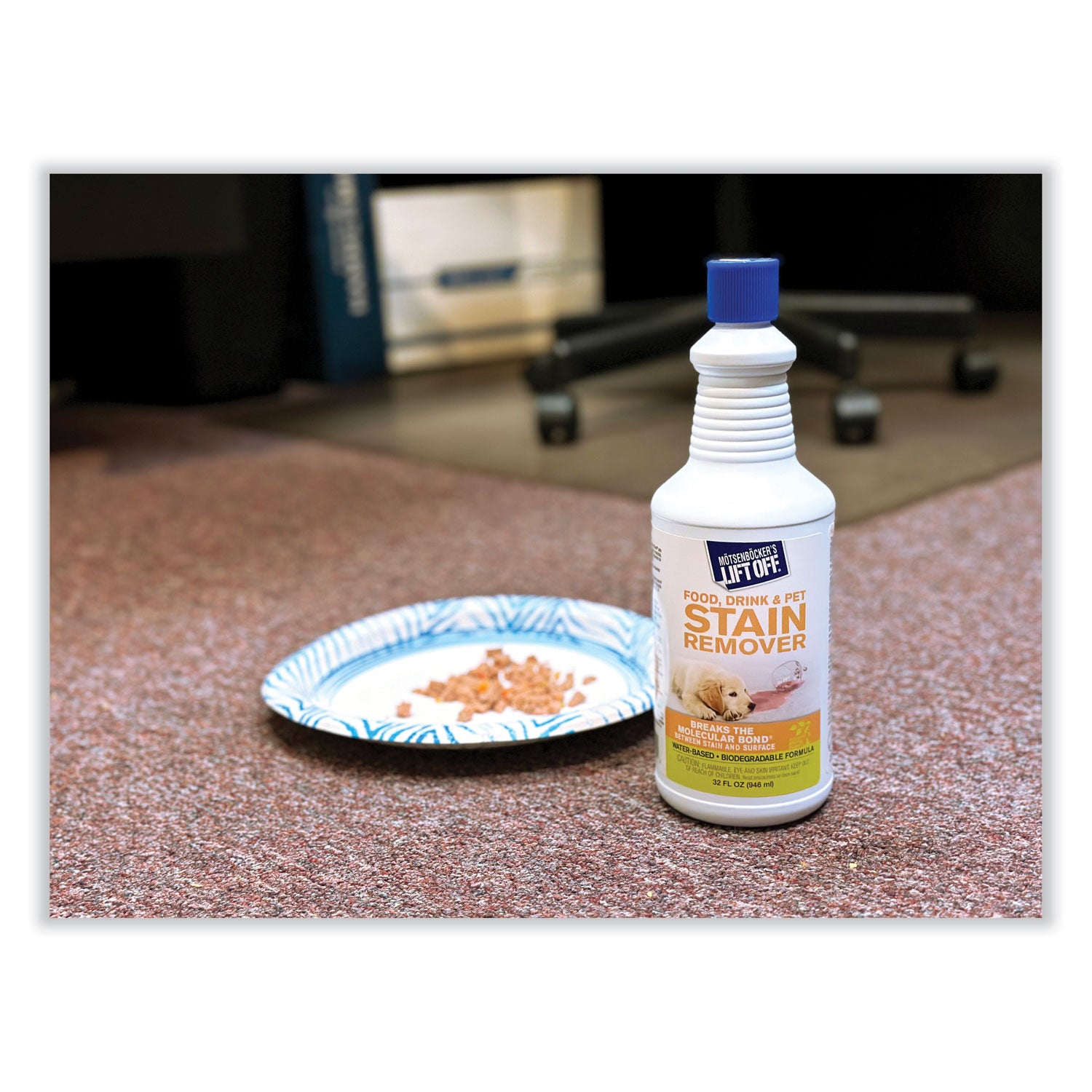 Mötsenböcker's Lift Off Food/Drink/Pet Stain Remover - 32 fl oz (1 quart) - Environmentally Friendly - White Bottle - 1 Each