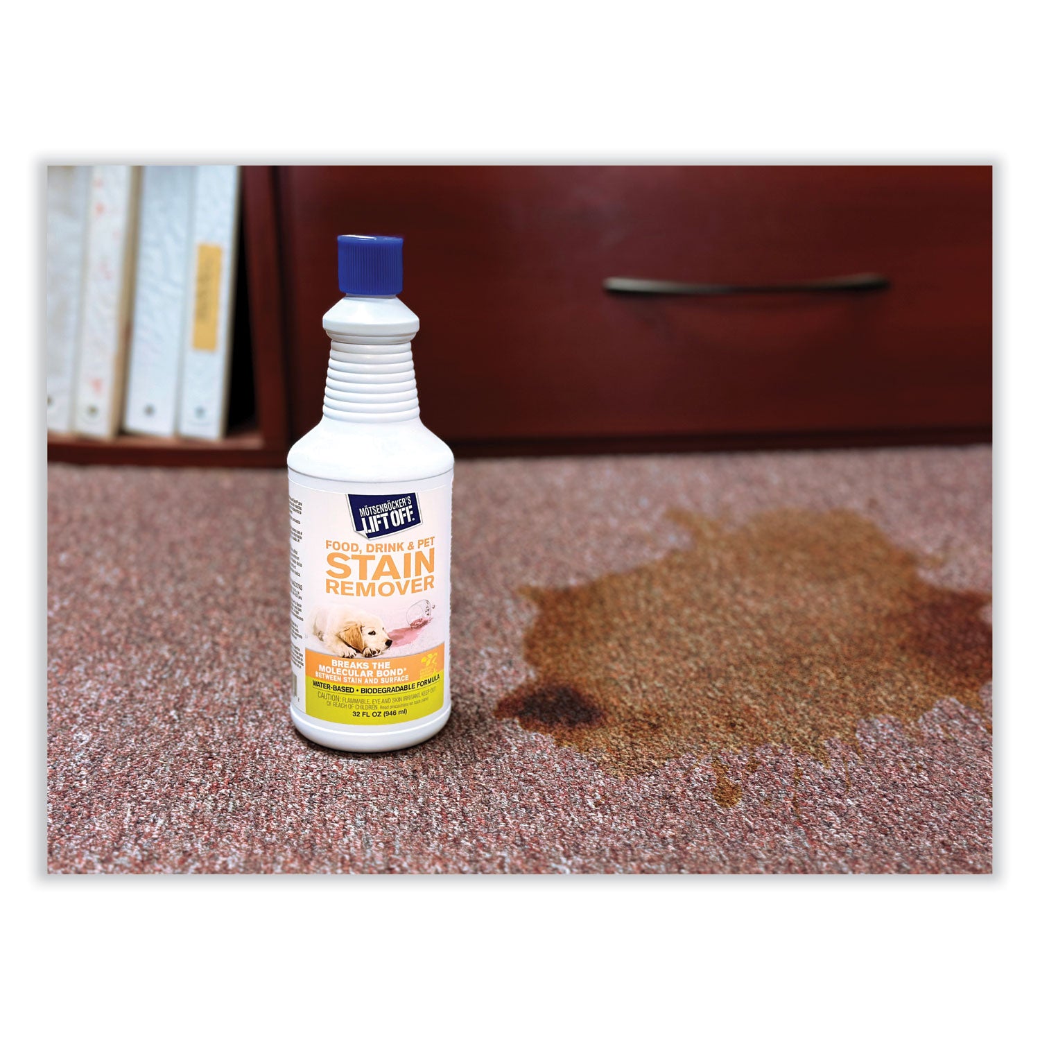 Mötsenböcker's Lift Off Food/Drink/Pet Stain Remover - 32 fl oz (1 quart) - Environmentally Friendly - White Bottle - 1 Each