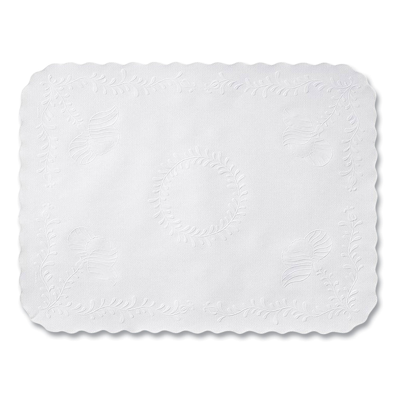 Anniversary Embossed Scalloped Edge Traymat, 14 x 19, White, 2,000/Carton