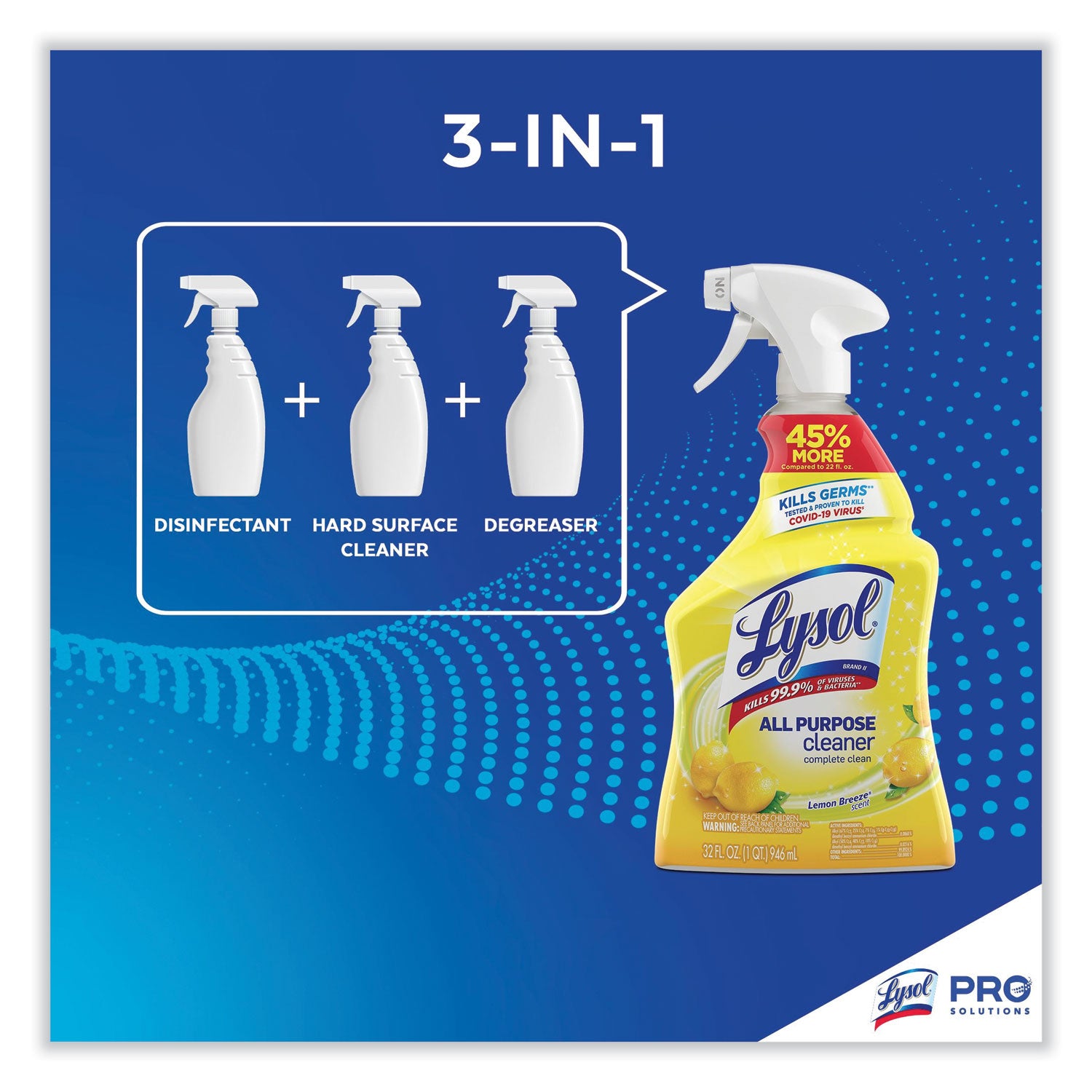 Lysol Lemon All Purpose Cleaner - Ready-To-Use - 32 fl oz (1 quart) - Lemon Breeze Scent - Recommended For: Bacteria Remover, Grease Remover - Deodorize, Disinfectant - Yellow - 12 / Carton