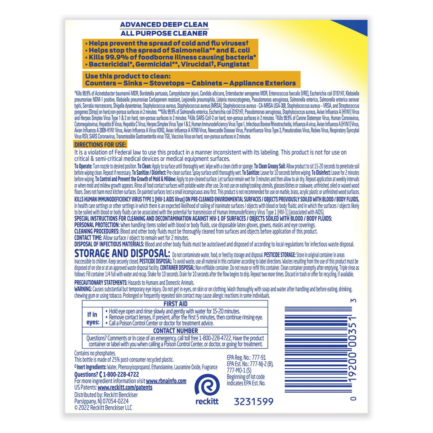 32 fl oz (1 quart) - 32 oz (2 lb) - Lemon Breeze Scent - Disinfectant - Clear Spray Bottle - 1 Each