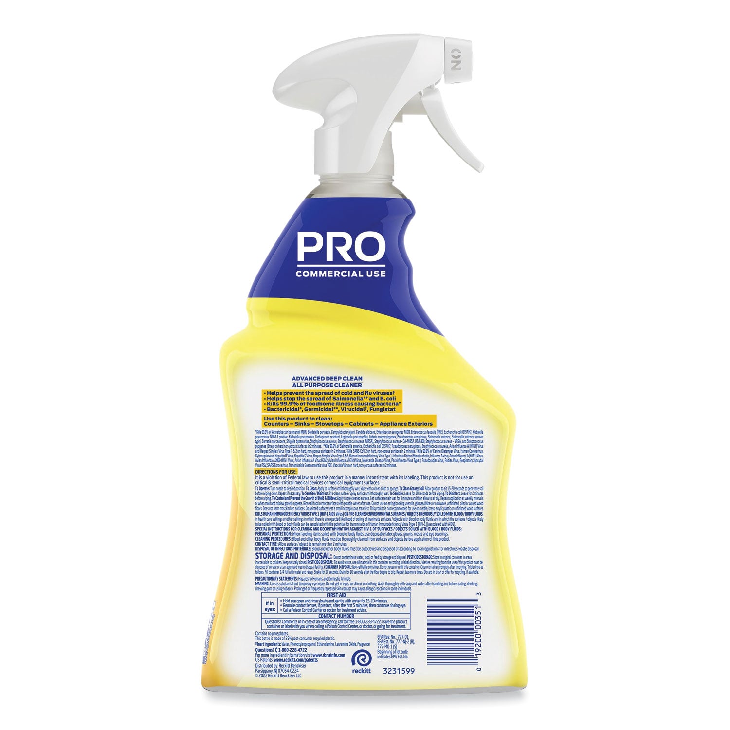 32 fl oz (1 quart) - 32 oz (2 lb) - Lemon Breeze Scent - Disinfectant - Clear Spray Bottle - 1 Each