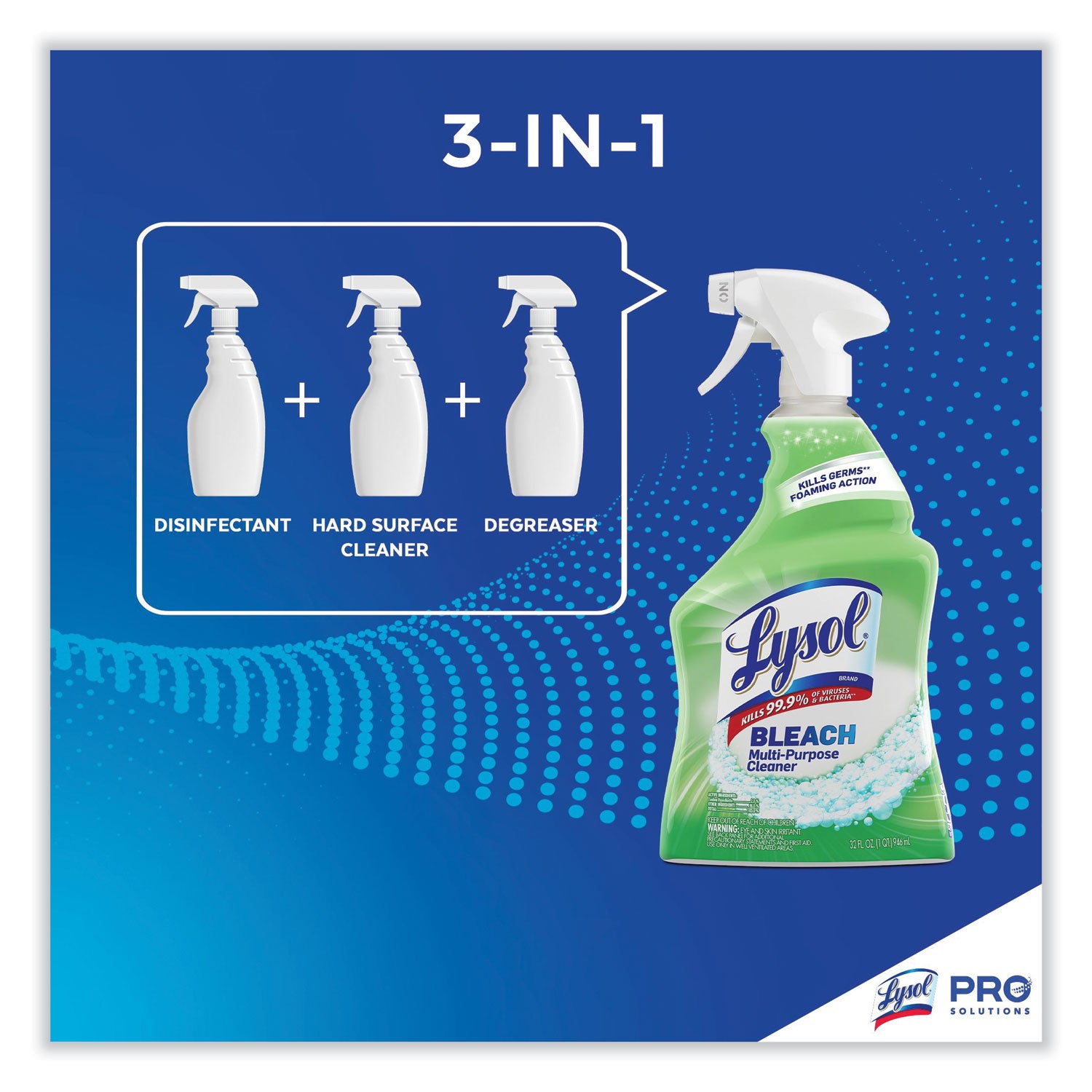 Lysol Multi-Purpose Cleaner with Bleach - For Multipurpose - 32 fl oz (1 quart) - Recommended For: Stain Remover, Soap Scum Remover - Kill Germs, Disinfectant, Anti-bacterial - White - 1 Each