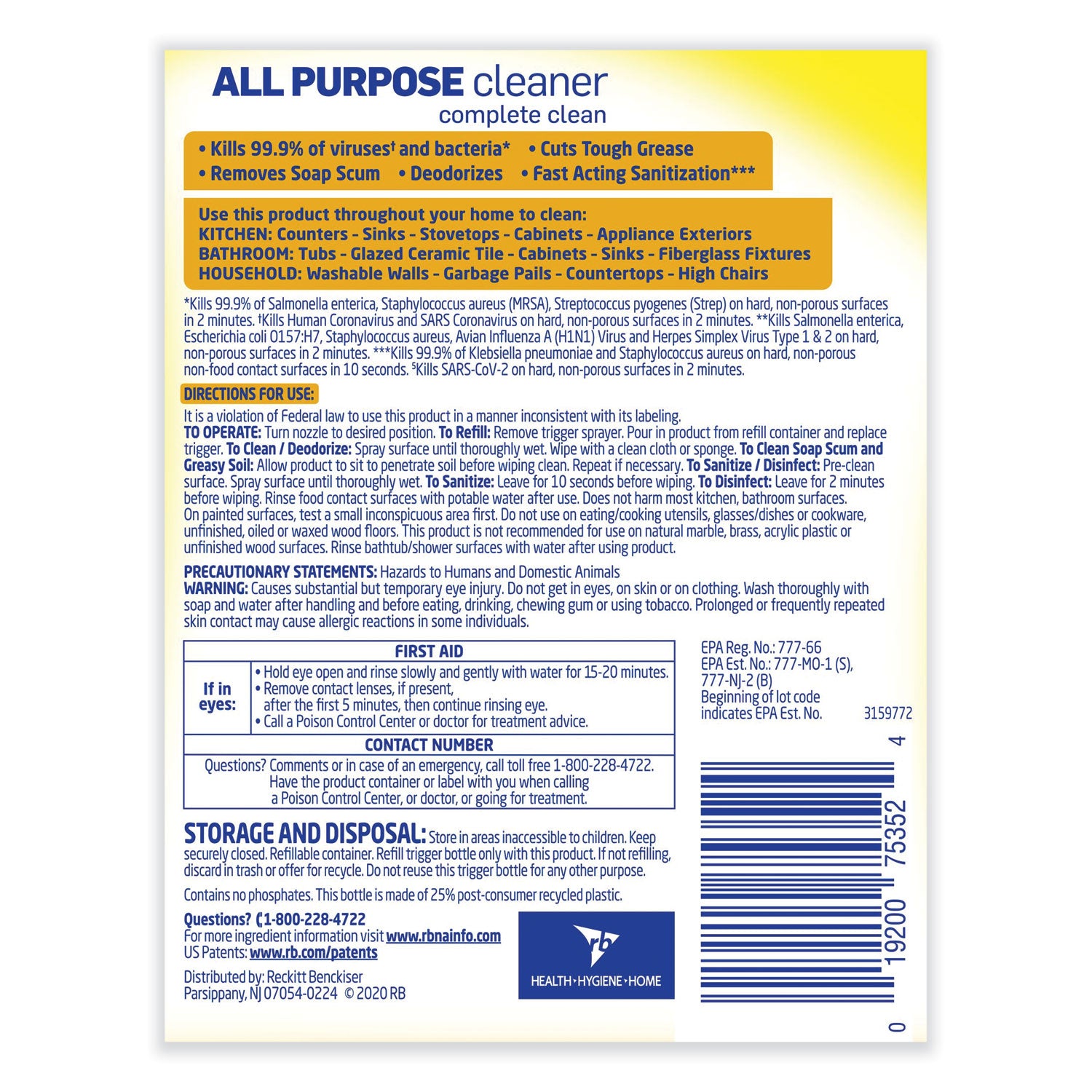 Ready-To-Use All-Purpose Cleaner, Lemon Breeze, 32 Oz Spray Bottle