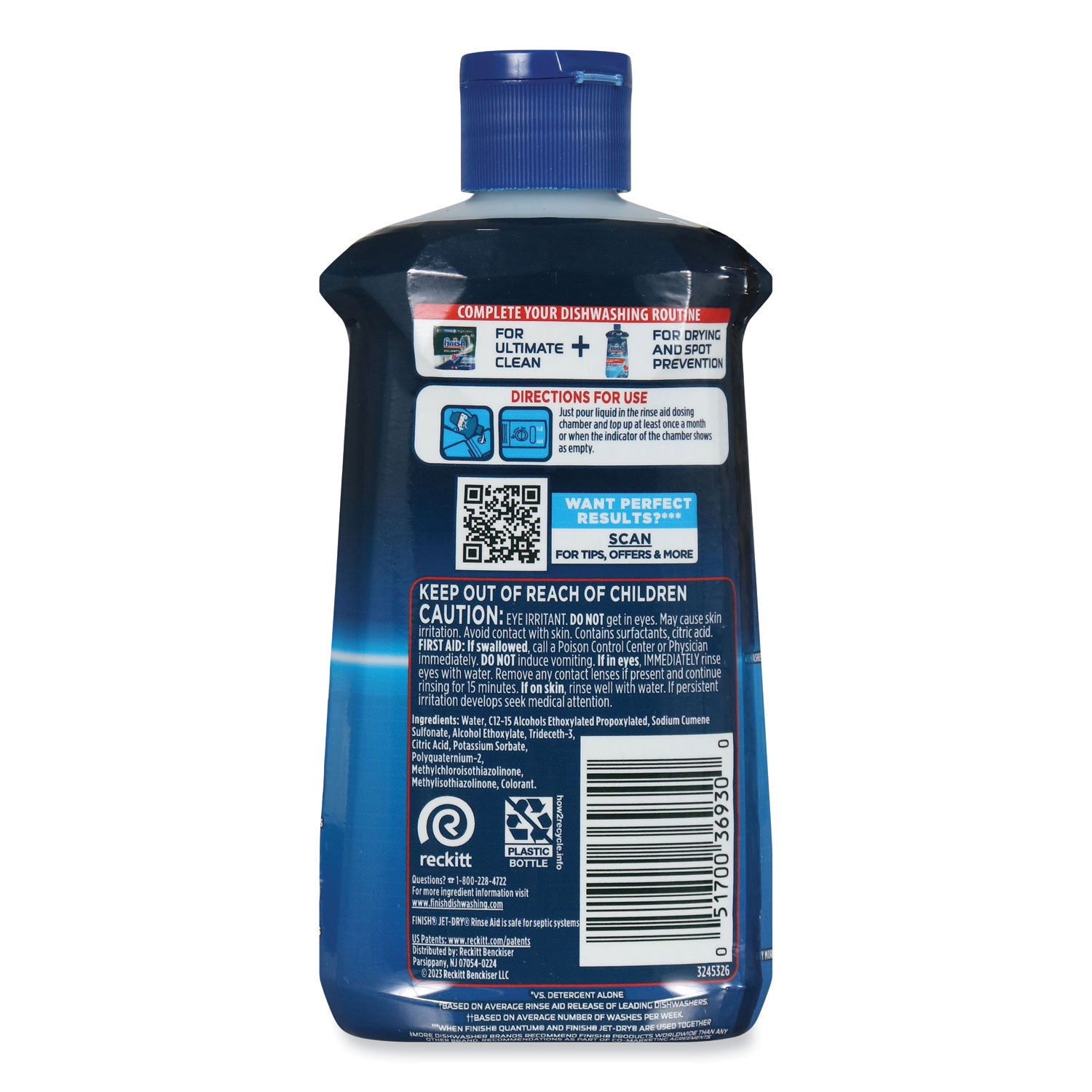 Finish Jet-Dry Rinse Aid, 8.45 oz, Blue Bottle, 1 Each