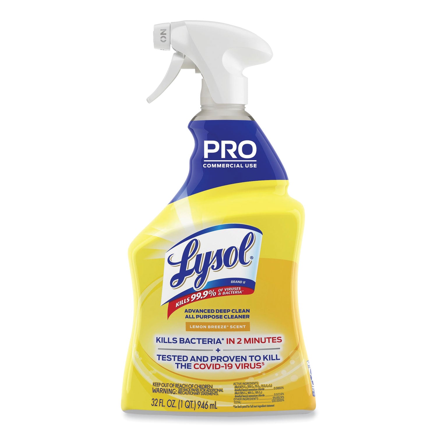 32 fl oz (1 quart) - 32 oz (2 lb) - Lemon Breeze Scent - Disinfectant - Clear Spray Bottle - 1 Each