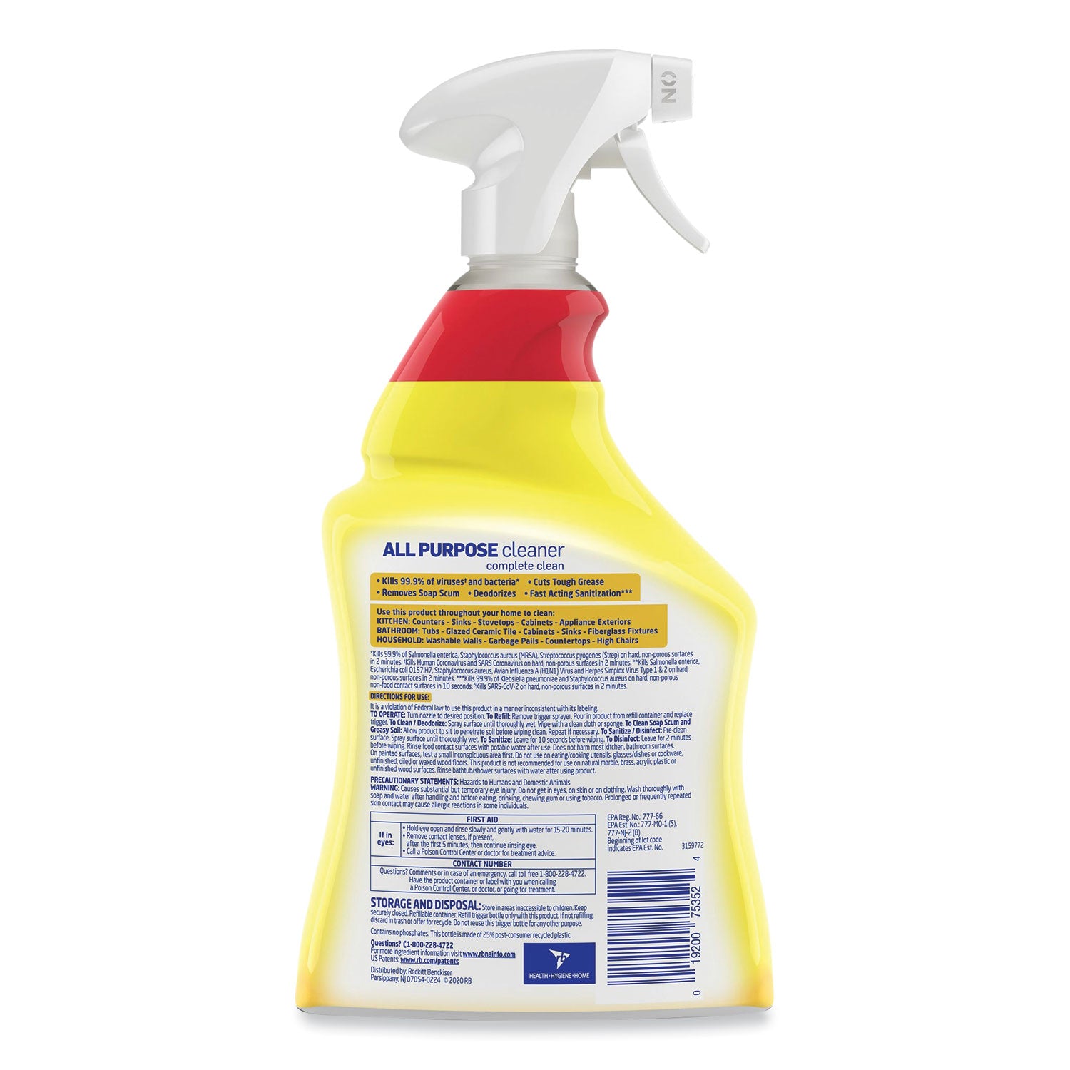 Lysol Lemon All Purpose Cleaner - Ready-To-Use - 32 fl oz (1 quart) - Lemon Breeze Scent - Recommended For: Bacteria Remover, Grease Remover - Deodorize, Disinfectant - Yellow - 12 / Carton
