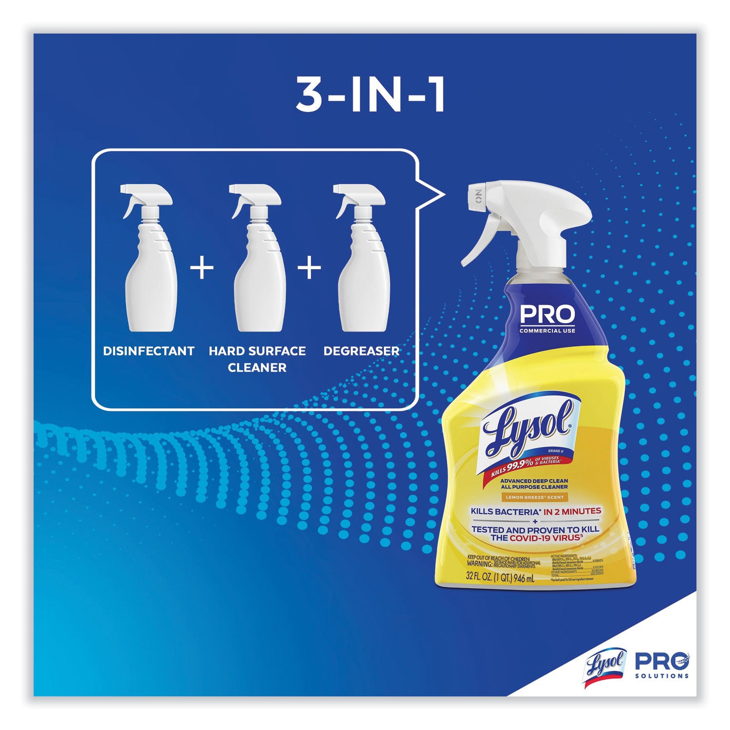 32 fl oz (1 quart) - 32 oz (2 lb) - Lemon Breeze Scent - Disinfectant - Clear Spray Bottle - 1 Each