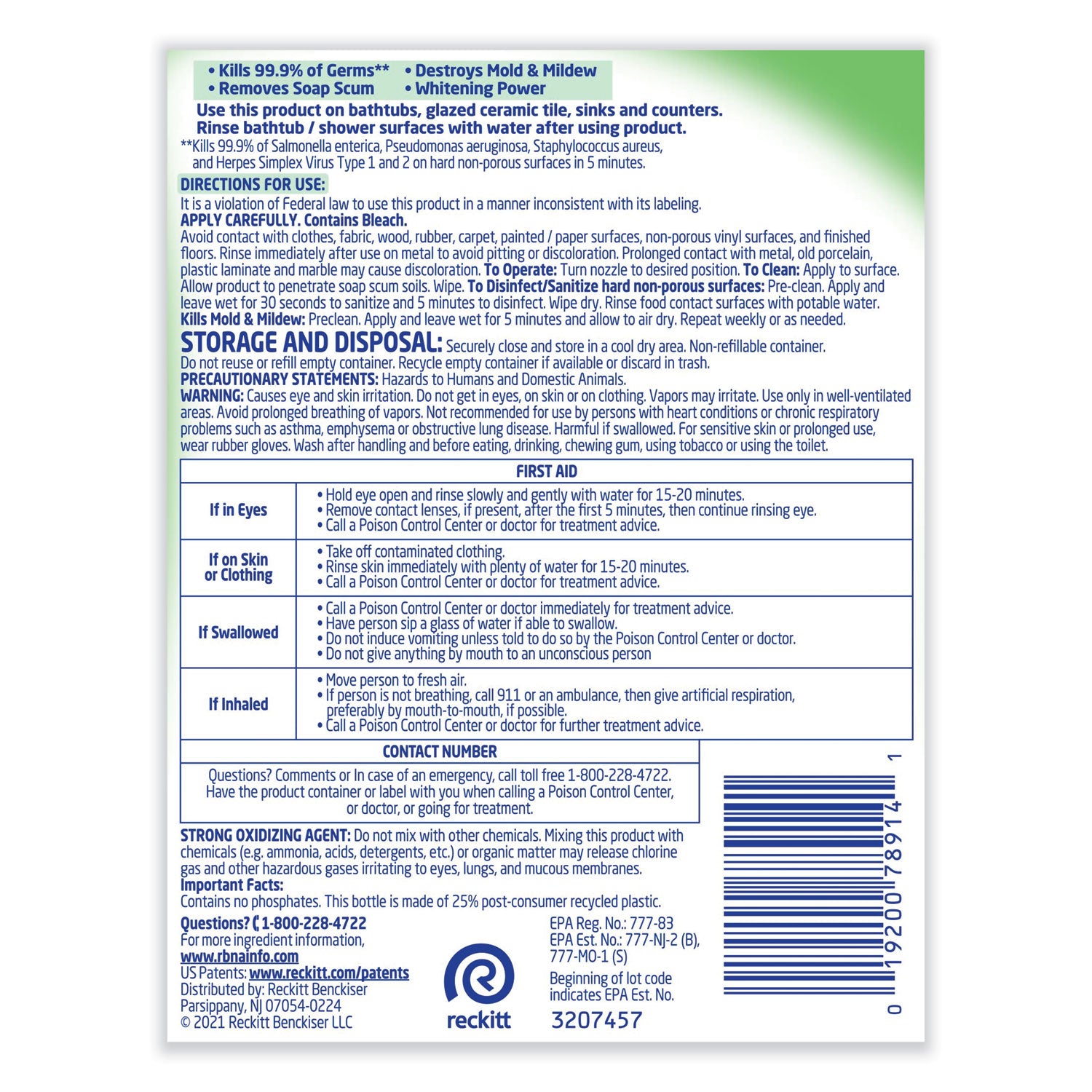 Lysol Multi-Purpose Cleaner with Bleach - For Multipurpose - 32 fl oz (1 quart) - Recommended For: Stain Remover, Soap Scum Remover - Kill Germs, Disinfectant, Anti-bacterial - White - 1 Each
